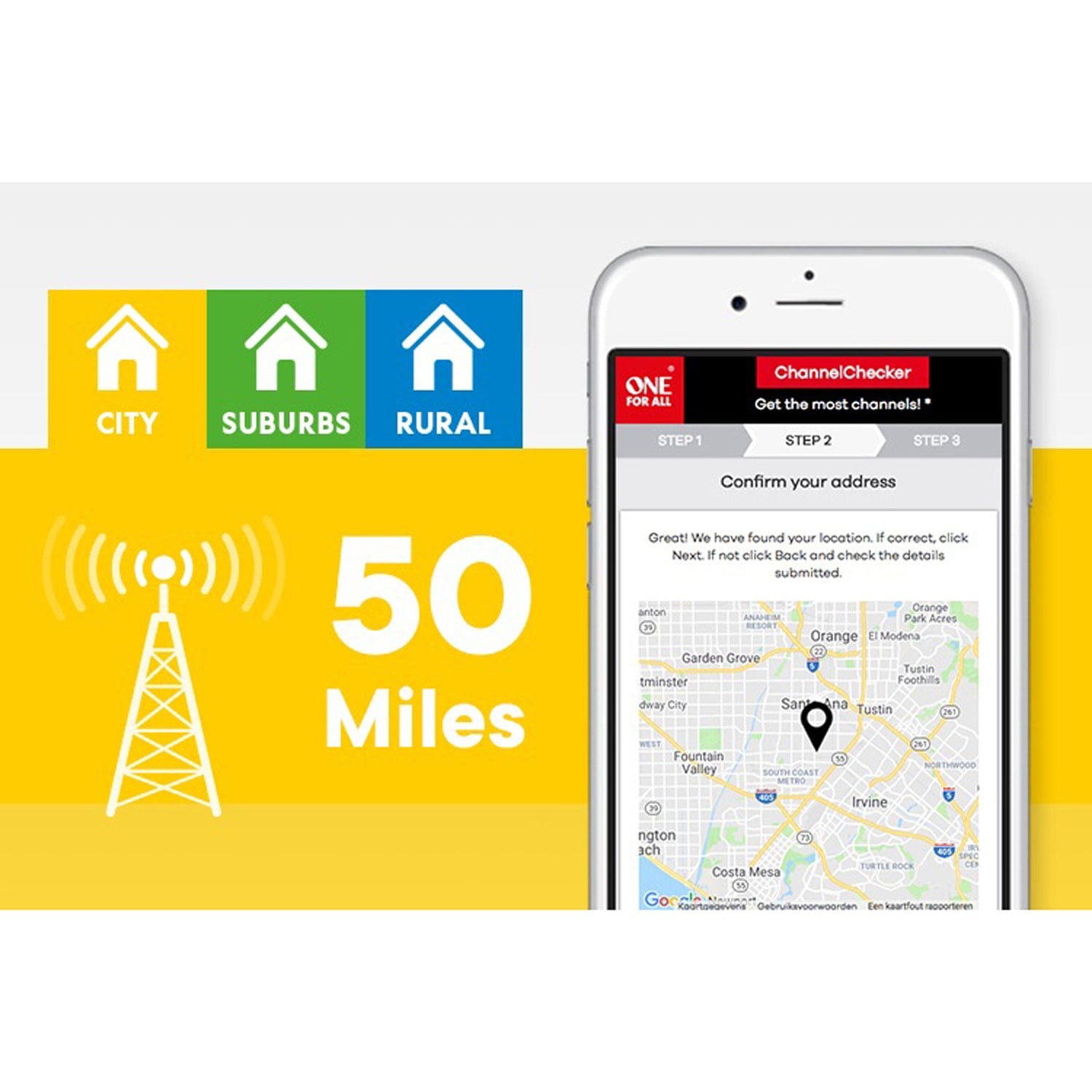 One For All Amplified Indoor Digital TV Antenna with up to 50-Mile Reception Range, Black, 15438