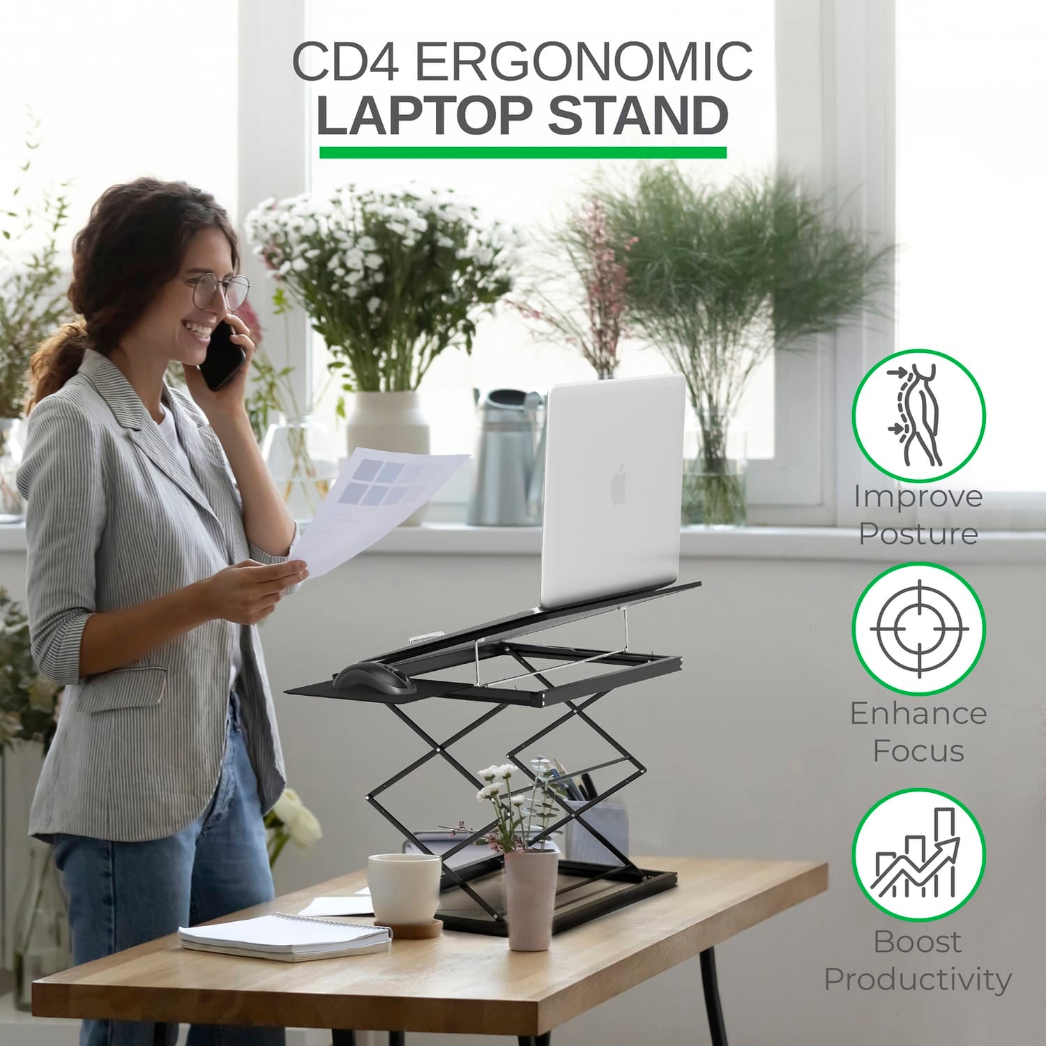Uncaged Ergonomics CD4 Adjustable Standing Desk Converter for Laptops