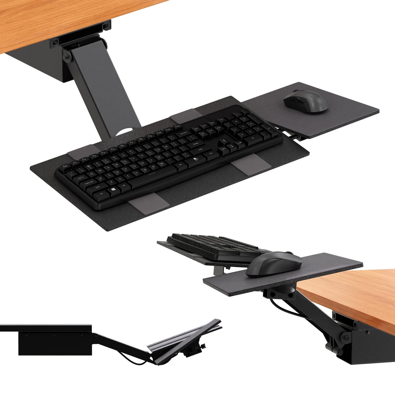 Uncaged Ergonomics KT2 Under-Desk Slide-Out Ergonomic Keyboard Tray for Standing Desks with Ambidextrous Mouse Tray, Black