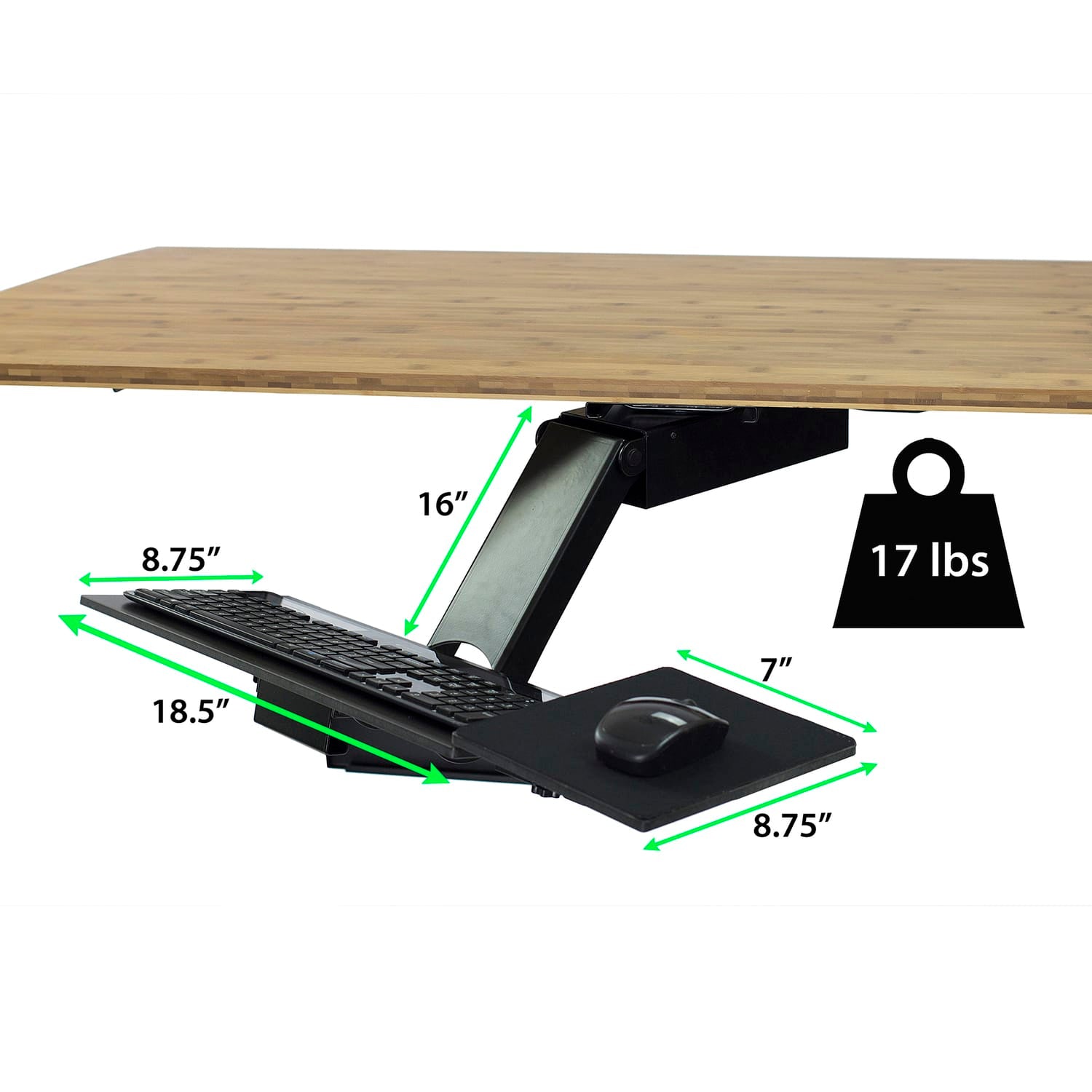 Uncaged Ergonomics KT2 Under-Desk Slide-Out Ergonomic Keyboard Tray for Standing Desks with Ambidextrous Mouse Tray, Black