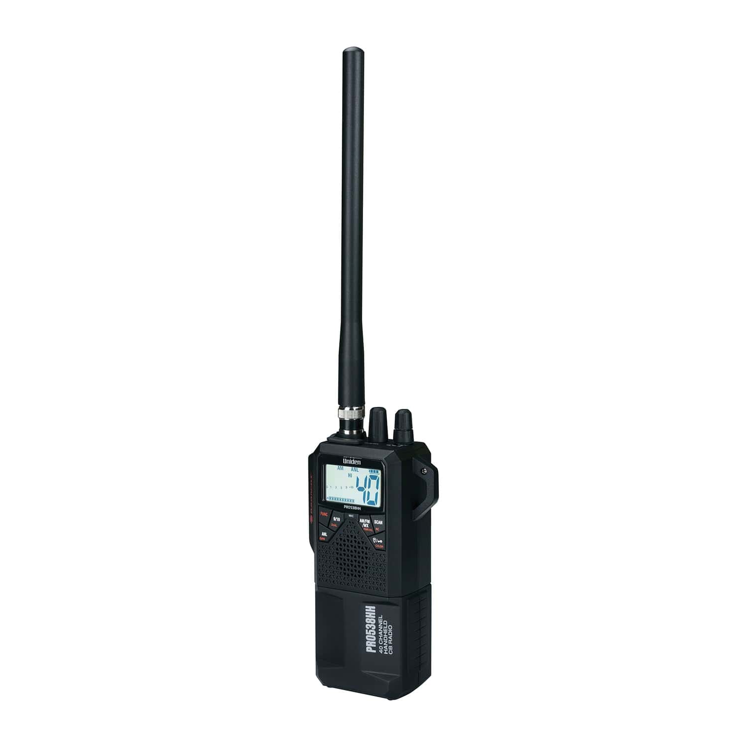 Uniden Pro Series 40-Channel Weatherband Handheld CB Radio with Whip Antenna, Black, PRO538HHFM