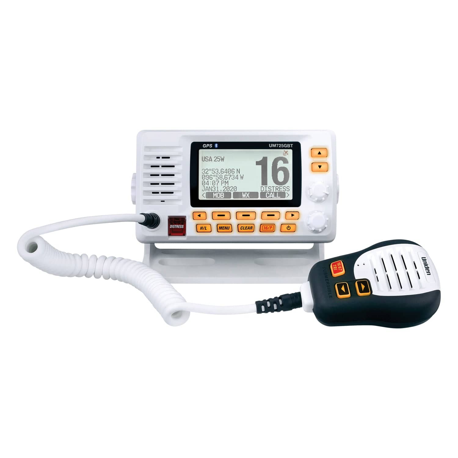 Uniden VHF Marine Radio with GPS and Bluetooth, Fixed Mount, UM725GBT, White