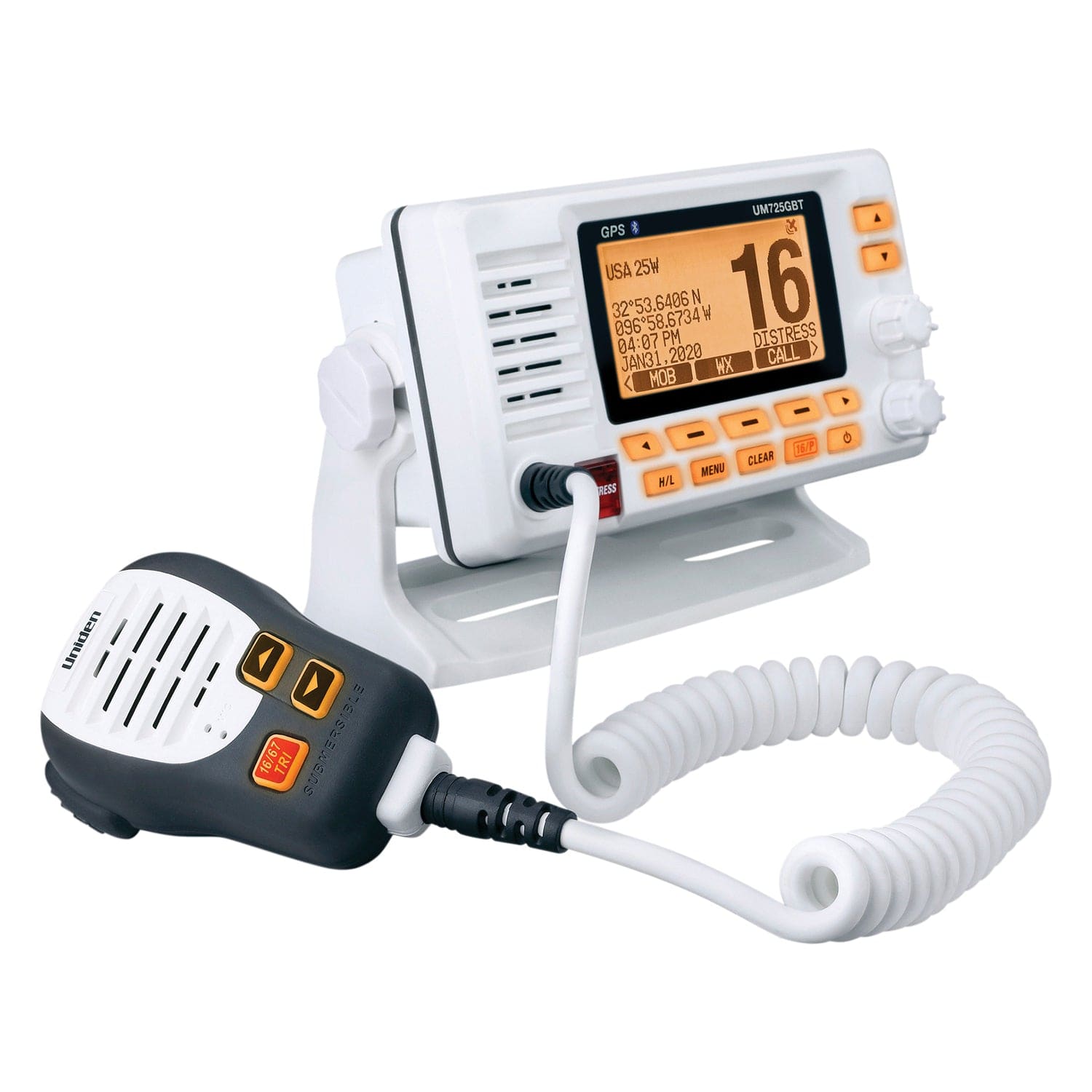 Uniden VHF Marine Radio with GPS and Bluetooth, Fixed Mount, UM725GBT, White