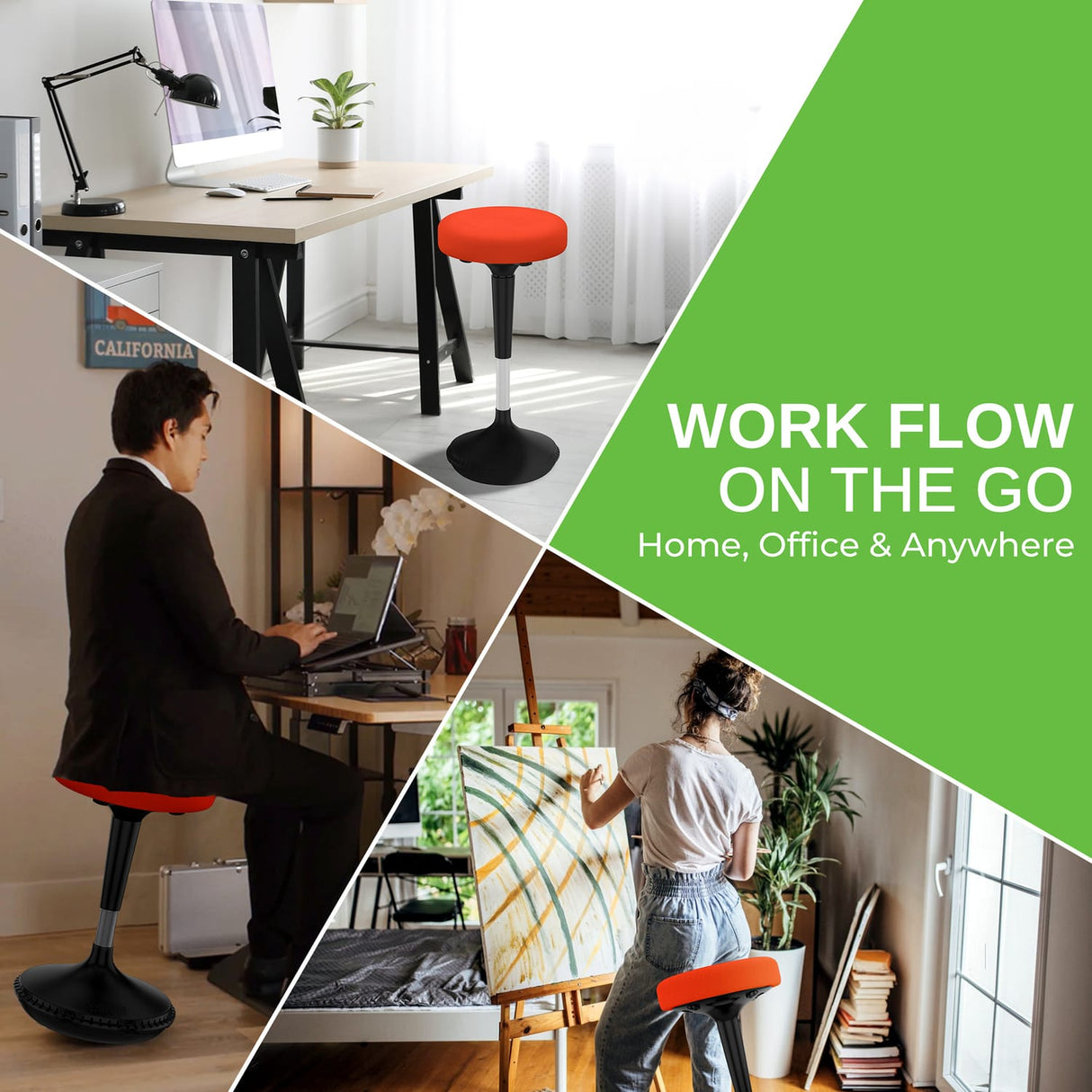 Uncaged Ergonomics Wobble Stool Adjustable-Height Standing Desk and Balance Stool, Red