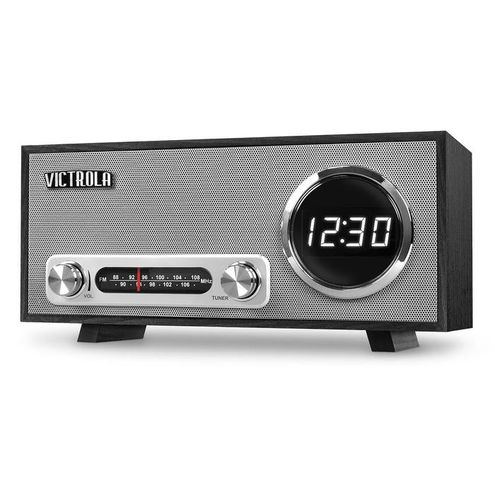 Victrola VC-100BLK Bluetooth Digital Clock Stereo with FM Radio and USB Charging, Black