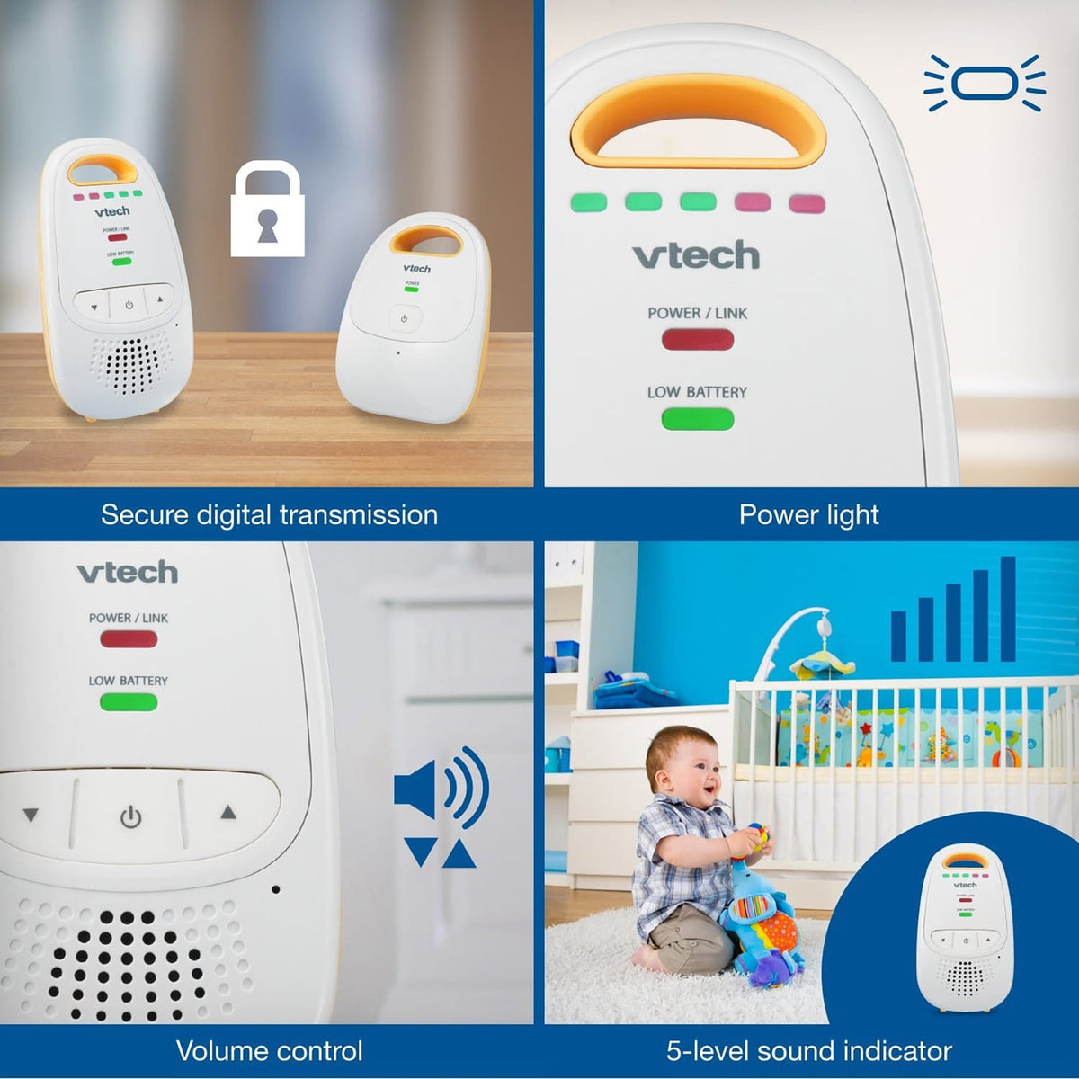 VTech Safe&Sound Digital Audio Baby Monitor with up to 1000-Ft. Range, Crystal Clear Sound, and Alerts, DM111