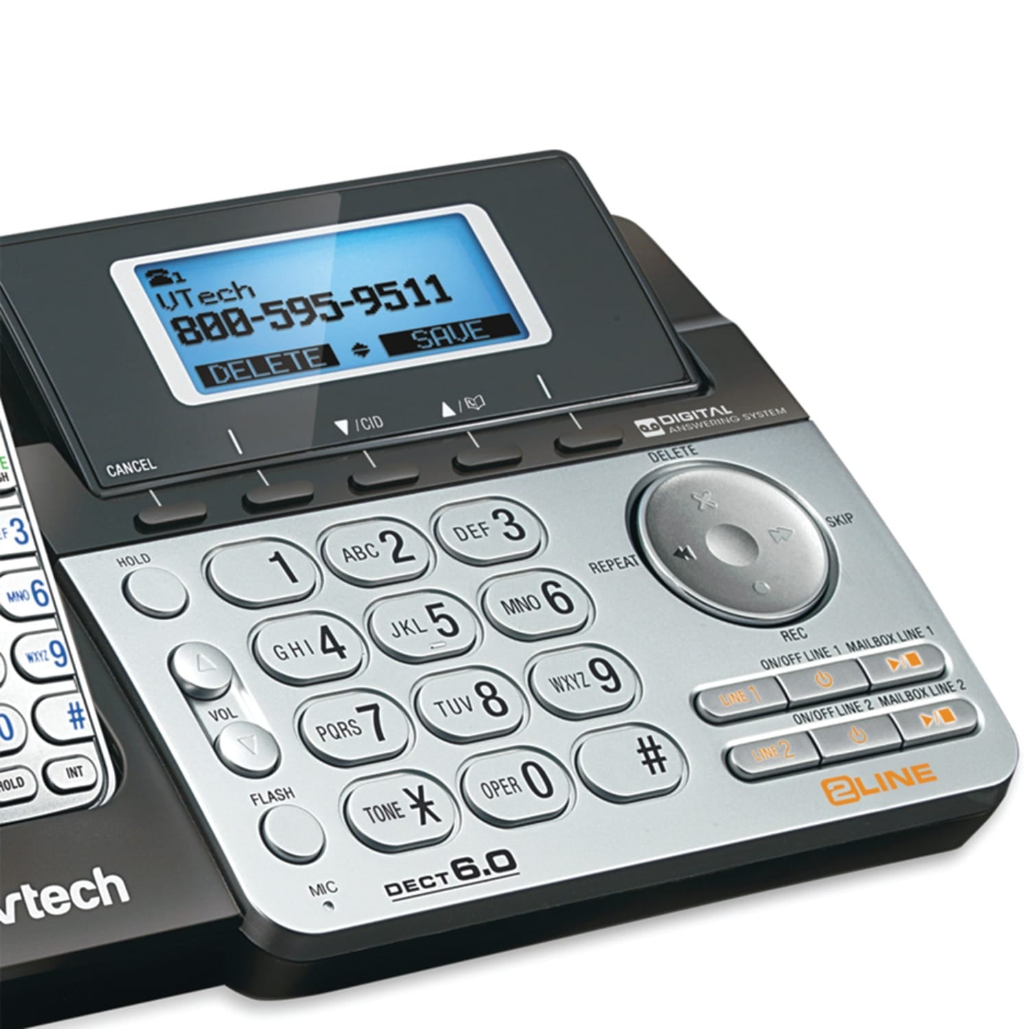 VTech 2-Line 1-Handset DECT 6.0 Expandable Cordless Phone System for Landline, Dual Digital Answering System, Speakerphone, and Dual Keypad