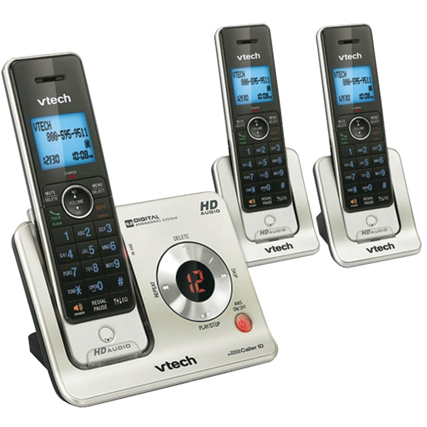 VTech 3-Handset DECT 6.0 Expandable Cordless Phone System for Landline, Answering System and Caller ID/Call Waiting, LS6425-3