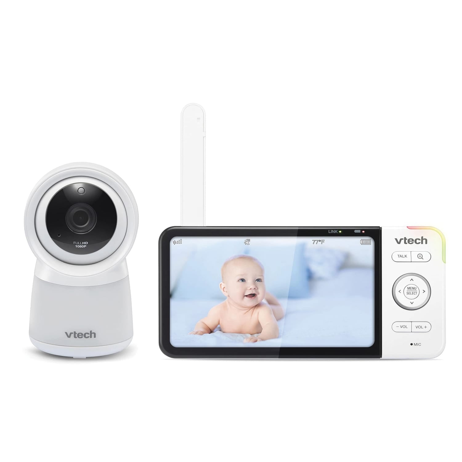 VTech RM5754HD Smart Wi-Fi 1080p Video Baby Monitor System with 5-In. Display, Night-Light, and Remote Access, White