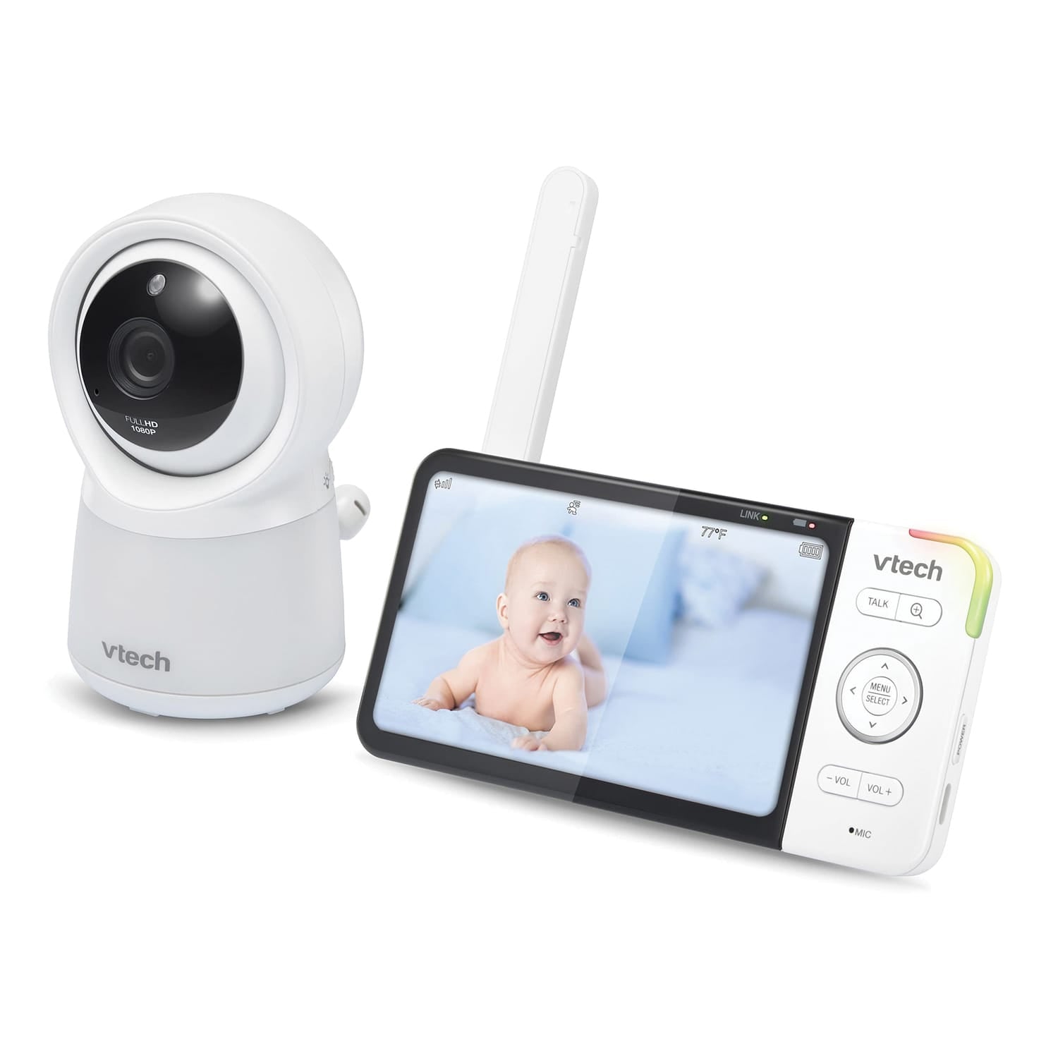 VTech RM5754HD Smart Wi-Fi 1080p Video Baby Monitor System with 5-In. Display, Night-Light, and Remote Access, White