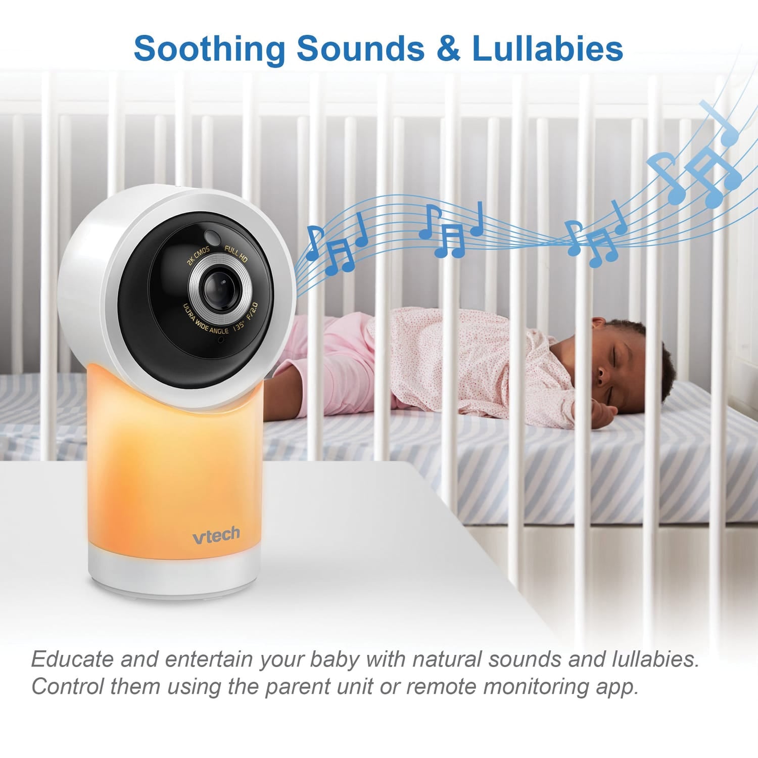 VTech RM77662HD Smart Wi-Fi 1080p 2-Camera 360°-Pan-and-Tilt Video Baby Monitor System with 7-In. Display, Night-Light, and Remote Access, White