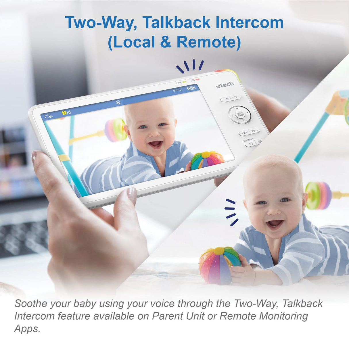 VTech RM77662HD Smart Wi-Fi 1080p 2-Camera 360°-Pan-and-Tilt Video Baby Monitor System with 7-In. Display, Night-Light, and Remote Access, White