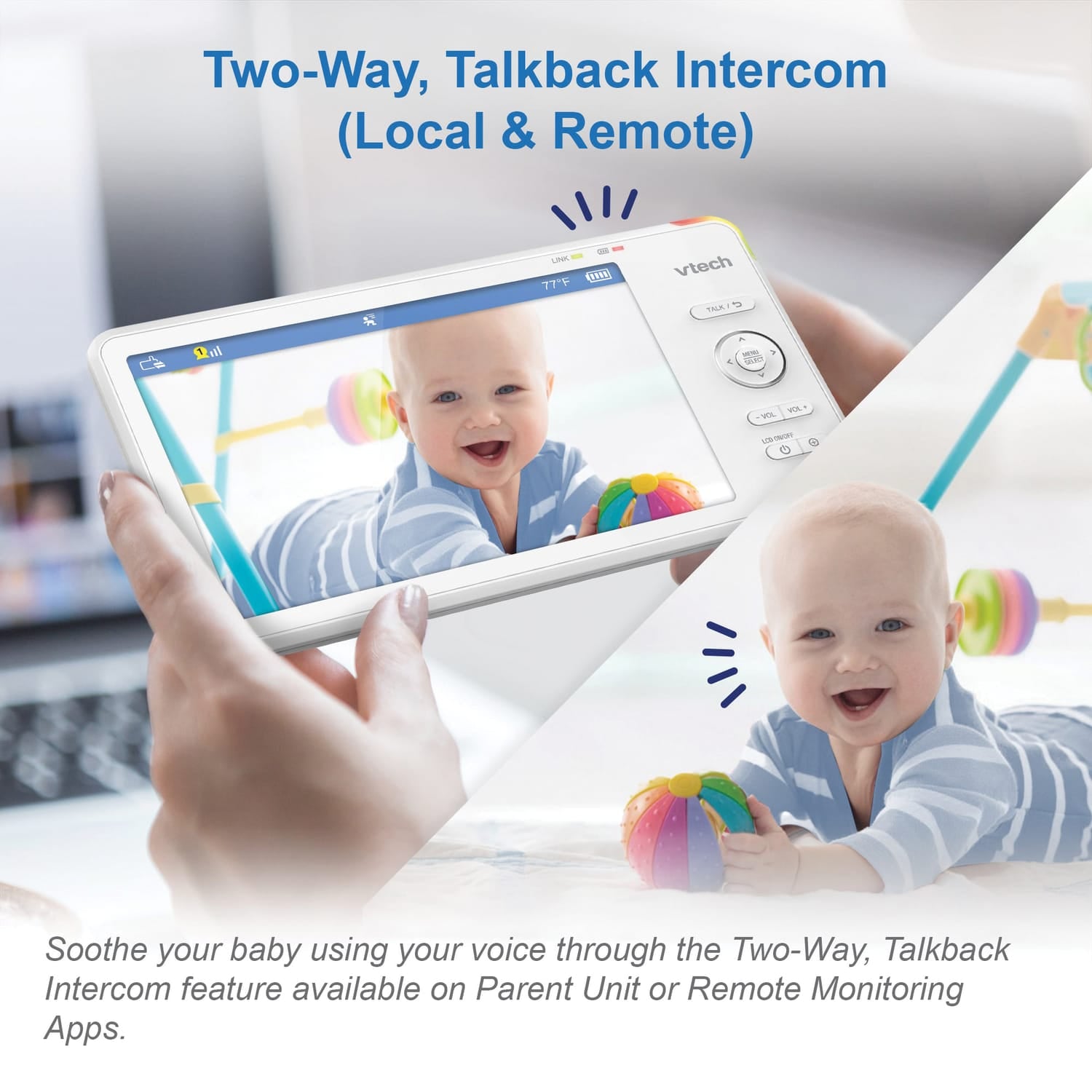 VTech RM77662HD Smart Wi-Fi 1080p 2-Camera 360°-Pan-and-Tilt Video Baby Monitor System with 7-In. Display, Night-Light, and Remote Access, White