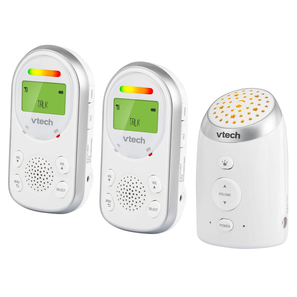 VTech DECT 6.0 Digital Audio Baby Monitor with Glow-on-Ceiling Night-Light, 2 Parent Units, Vibrating Sound Alert, Intercom, up to 1000-Ft. Range