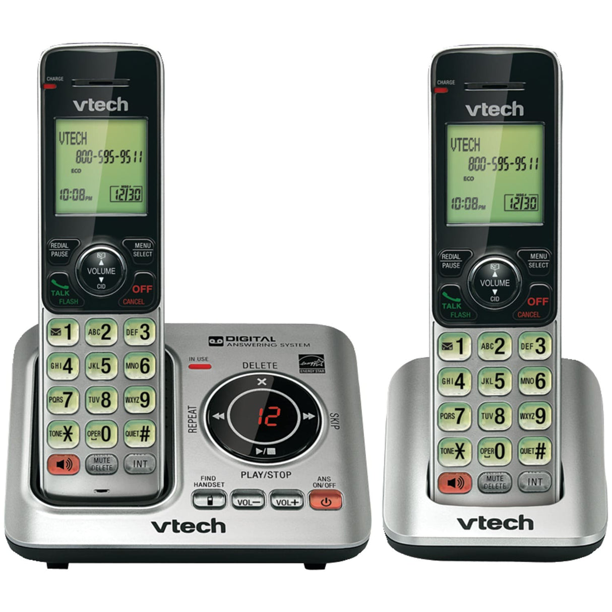 VTech DECT 6.0 Expandable Cordless Phone System for Landline, Digital Answering System and Caller ID/Call Waiting, 2 Handset