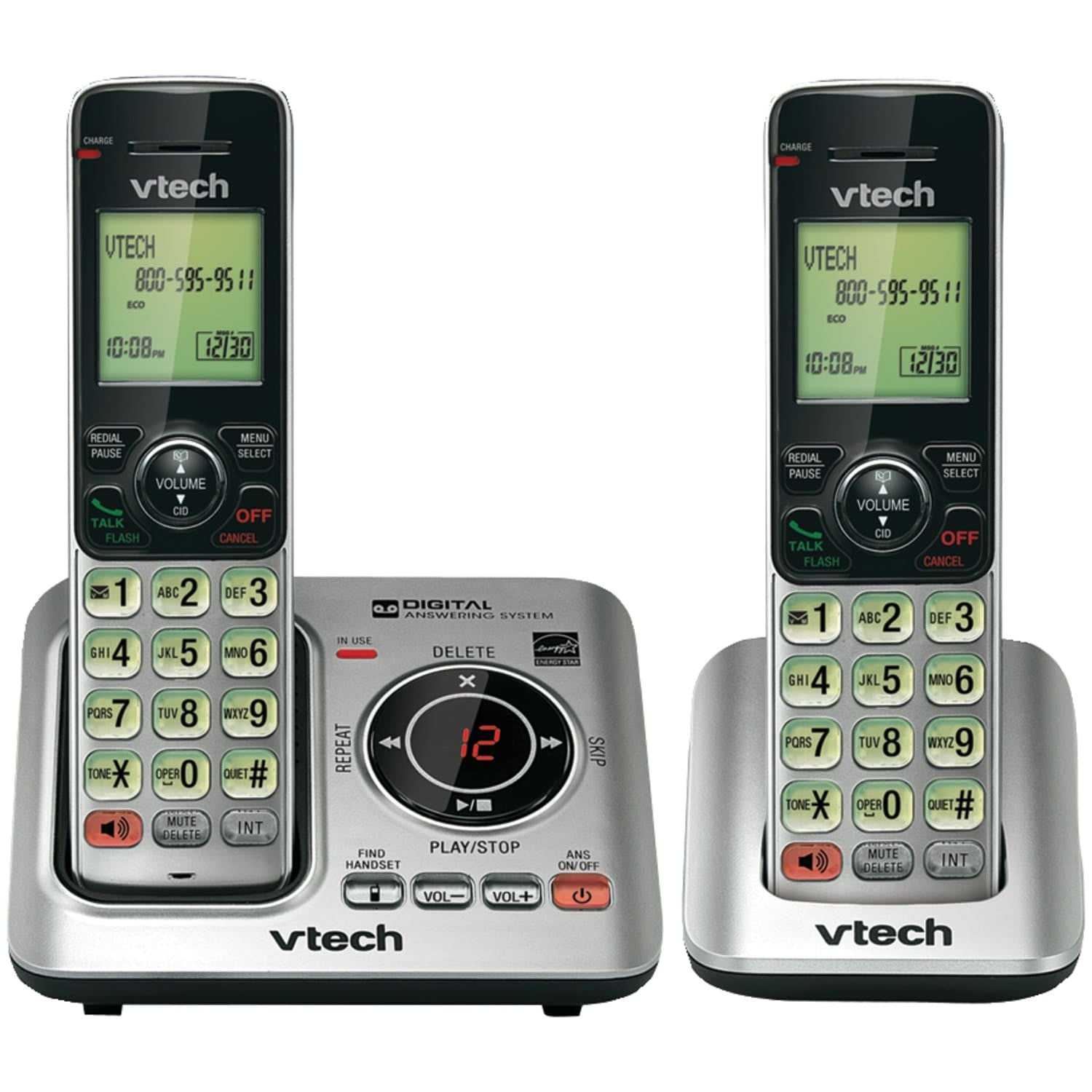 VTech DECT 6.0 Expandable Cordless Phone System for Landline, Digital Answering System and Caller ID/Call Waiting, 2 Handset