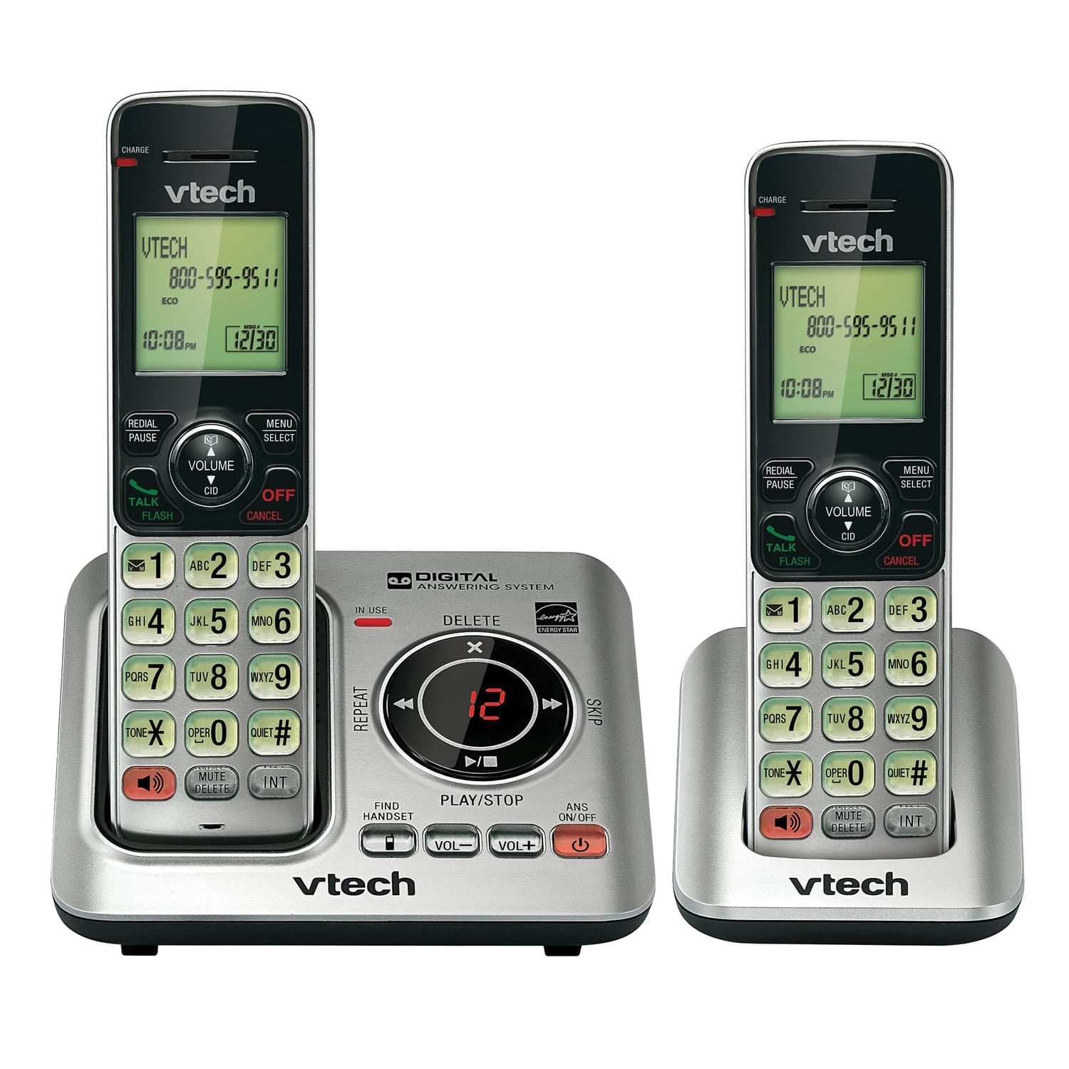 VTech DECT 6.0 Expandable Cordless Phone System for Landline, Digital Answering System and Caller ID/Call Waiting, 2 Handset