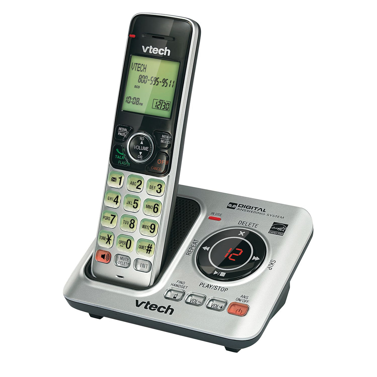 VTech DECT 6.0 Expandable Cordless Phone System for Landline, Digital Answering System and Caller ID/Call Waiting, 1 Handset
