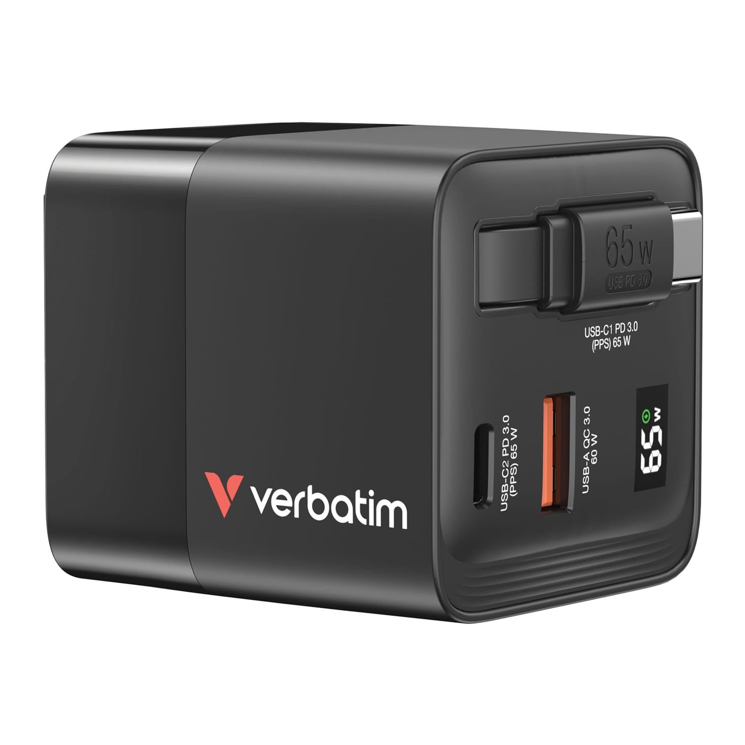 Verbatim 65-Watt GaN Charger with Retractable Cable