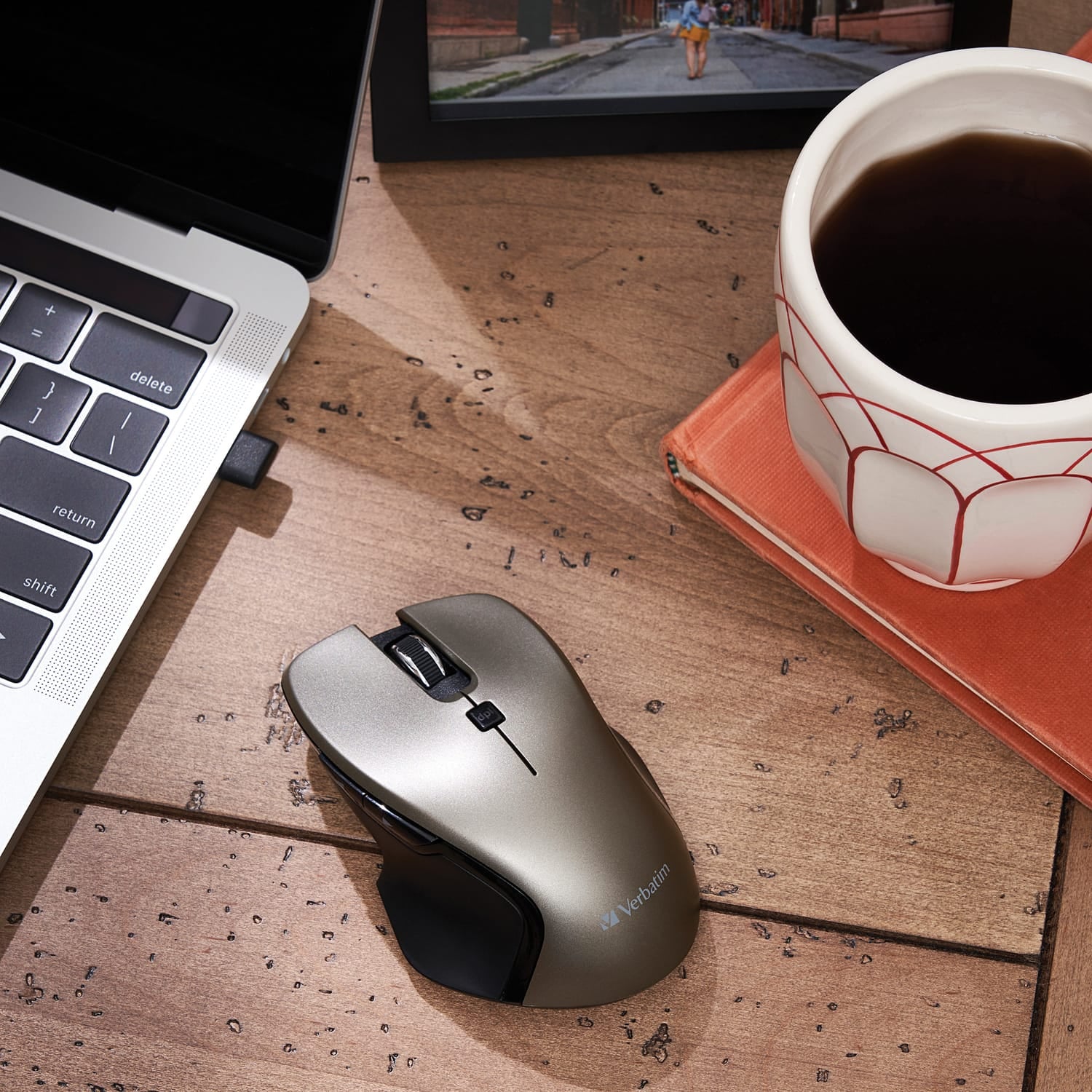 Verbatim Wireless Blue-LED Computer Mouse with USB-C Nano Receiver, 6 Buttons, 2.4 GHz, Graphite