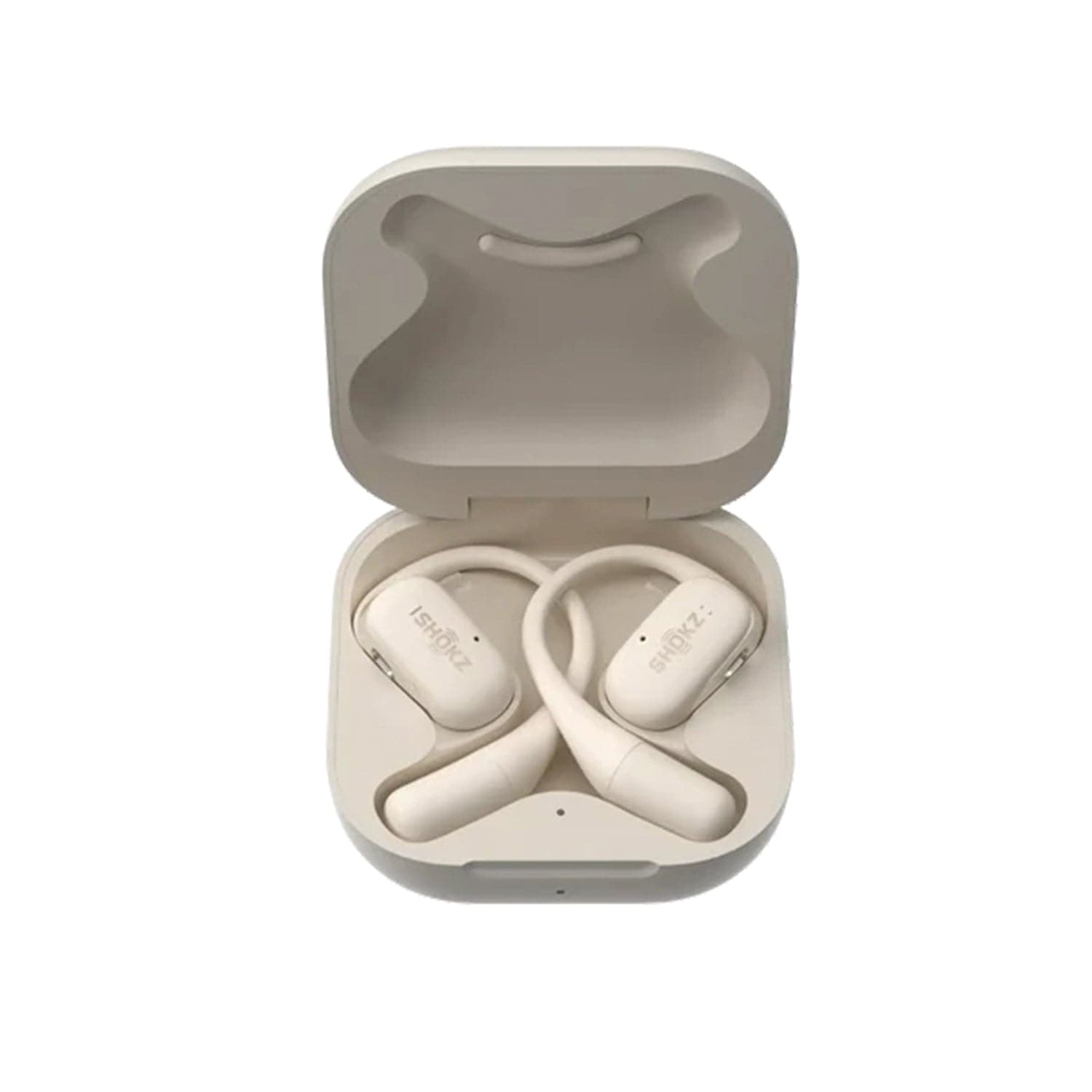 Shokz OpenFit TWS Bluetooth Open-Ear Earbuds with Mic, Earhooks, and Charging Case, up to 28 Hours of Play Time, IP54 Water-Resistant, Beige