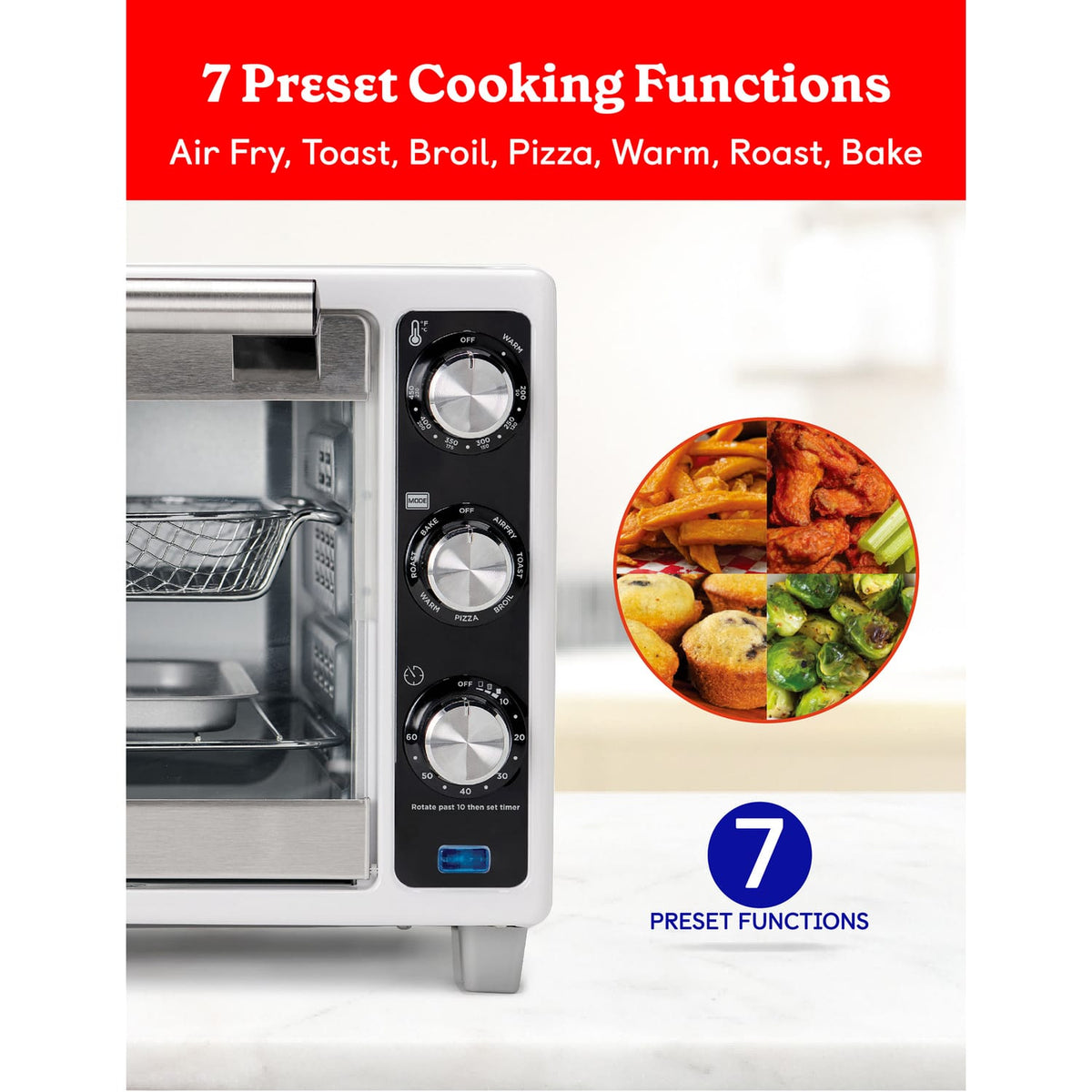 Betty Crocker 0.77-Cu. Ft. 1500-Watt Air Fryer Convection Toaster Oven with 7 Functions, BC-4637, White