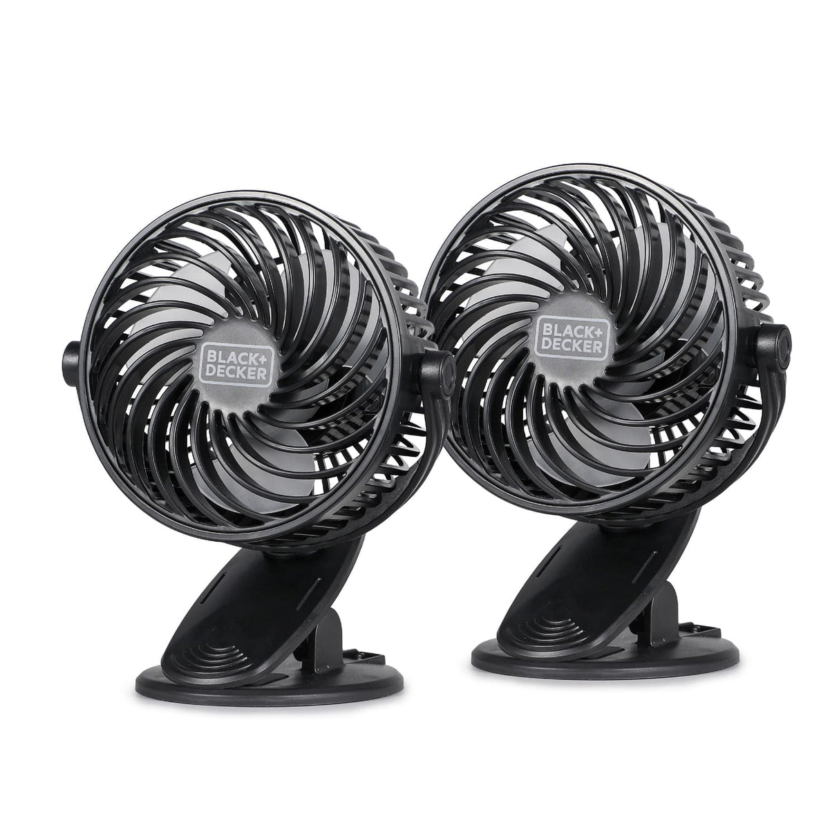 Black+Decker BFDC42PK 4-In. 3-Speed Portable USB-Powered Convertible Clip Fan, Black, 2 Count