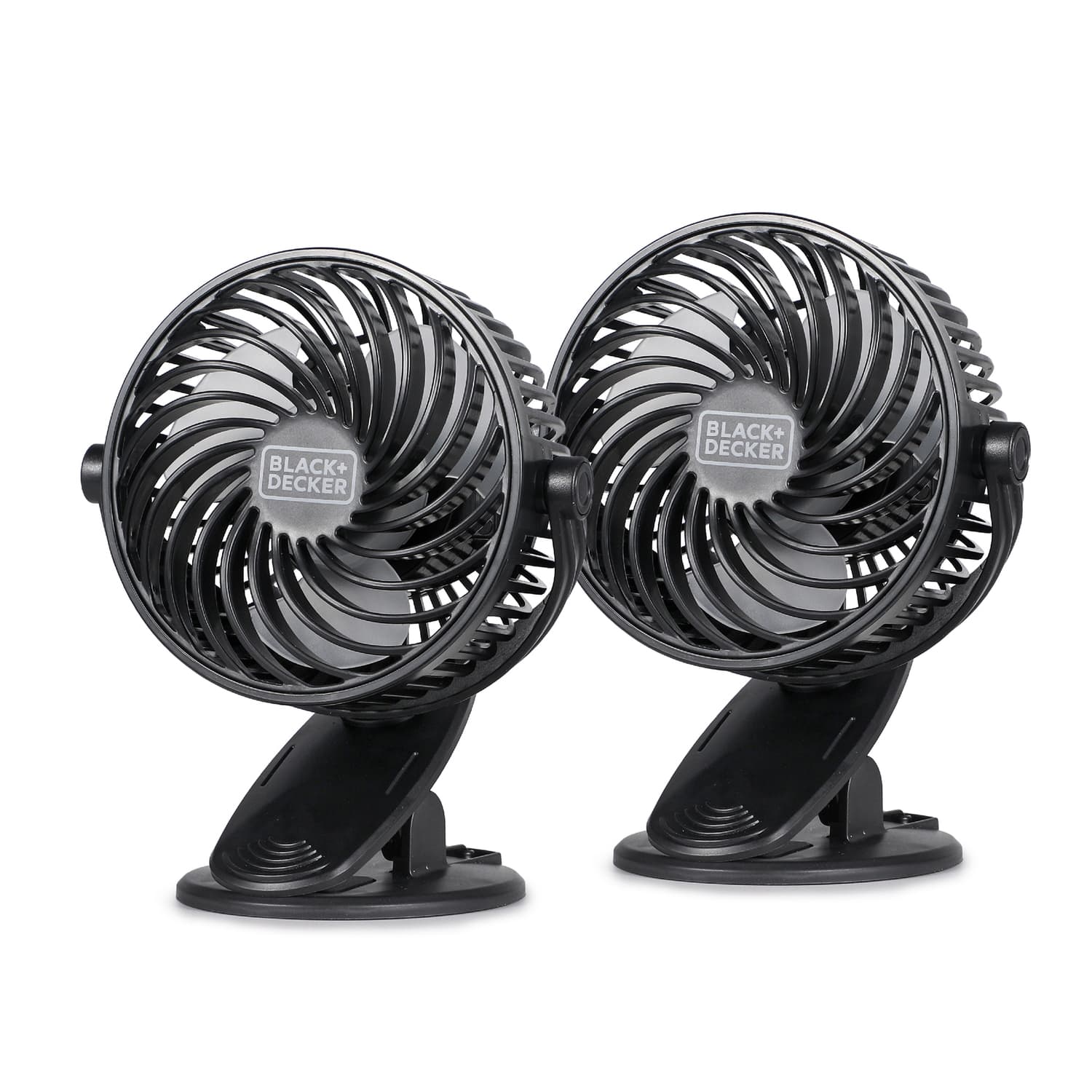 Black+Decker BFDC42PK 4-In. 3-Speed Portable USB-Powered Convertible Clip Fan, Black, 2 Count