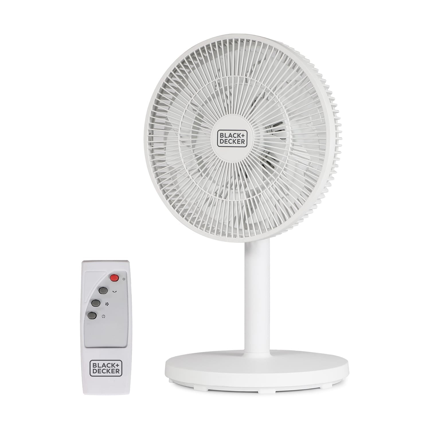 Black+Decker BFDTD12VW 12-In. 3-Speed Oscillating Portable Dual-Blade Table Fan with Remote, White