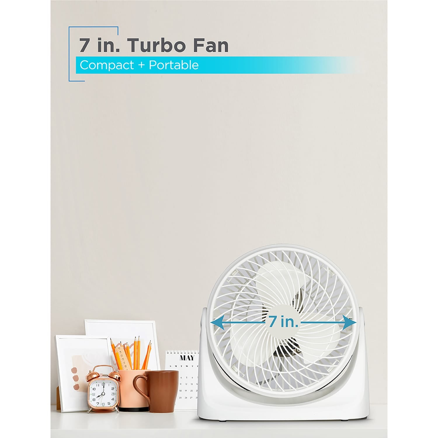 Black+Decker BFTU107W 7-In. 3-Speed Portable Turbo Table Fan with Adjustable Tilt, White