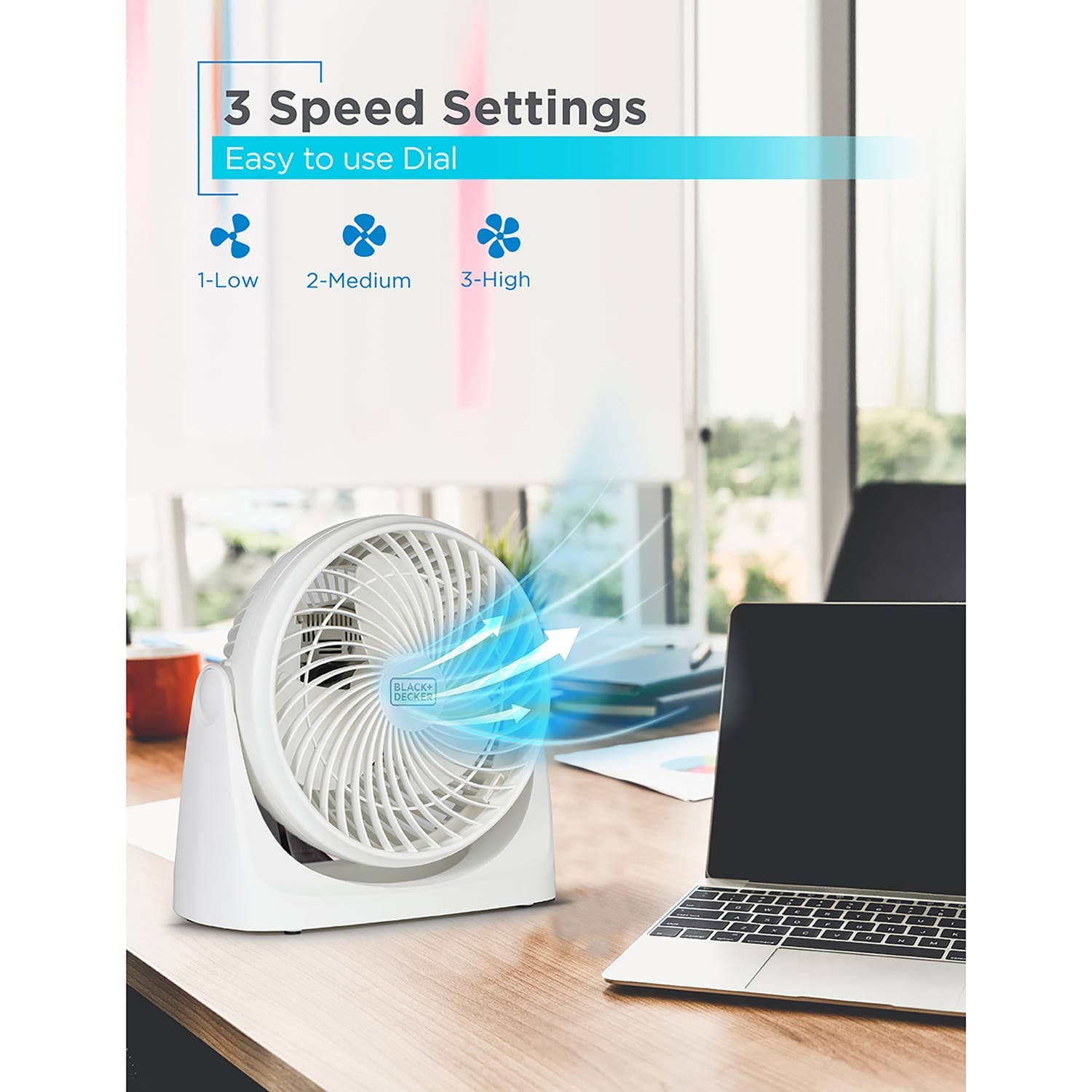 Black+Decker BFTU107W 7-In. 3-Speed Portable Turbo Table Fan with Adjustable Tilt, White