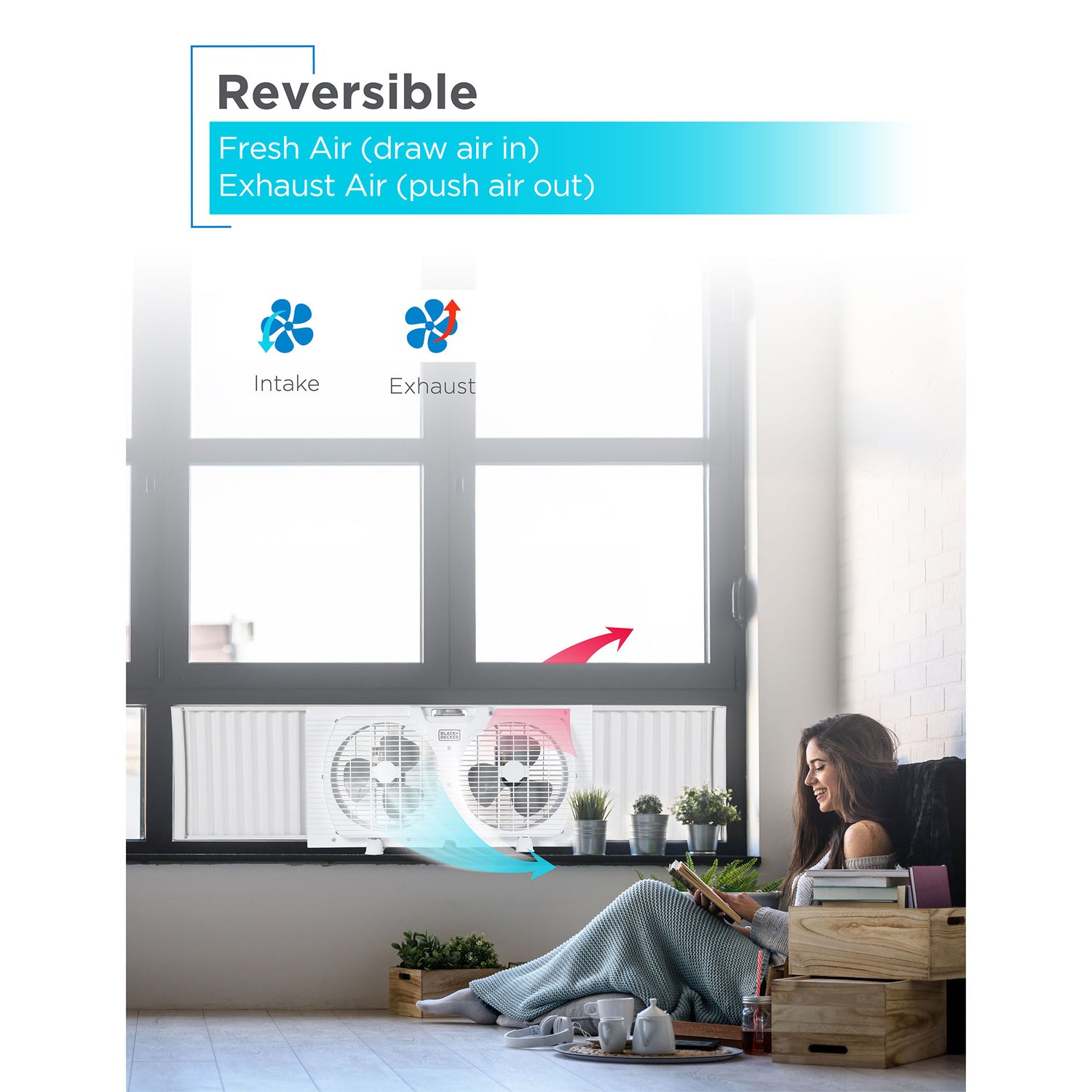 Black+Decker BFW9M 9-In. 2-Speed Twin Window Fan with Adjustable Side Panels, White