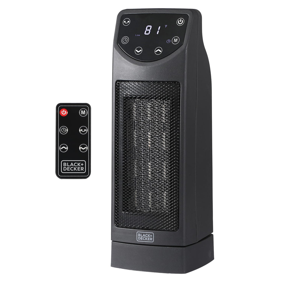 Black+Decker Portable Oscillating Ceramic Mini Tower Heater and Fan Combo, 1500/1000 Watts/Fan Only, 5100 BTU, 70° Oscillation, Remote, 6-Ft. Cord
