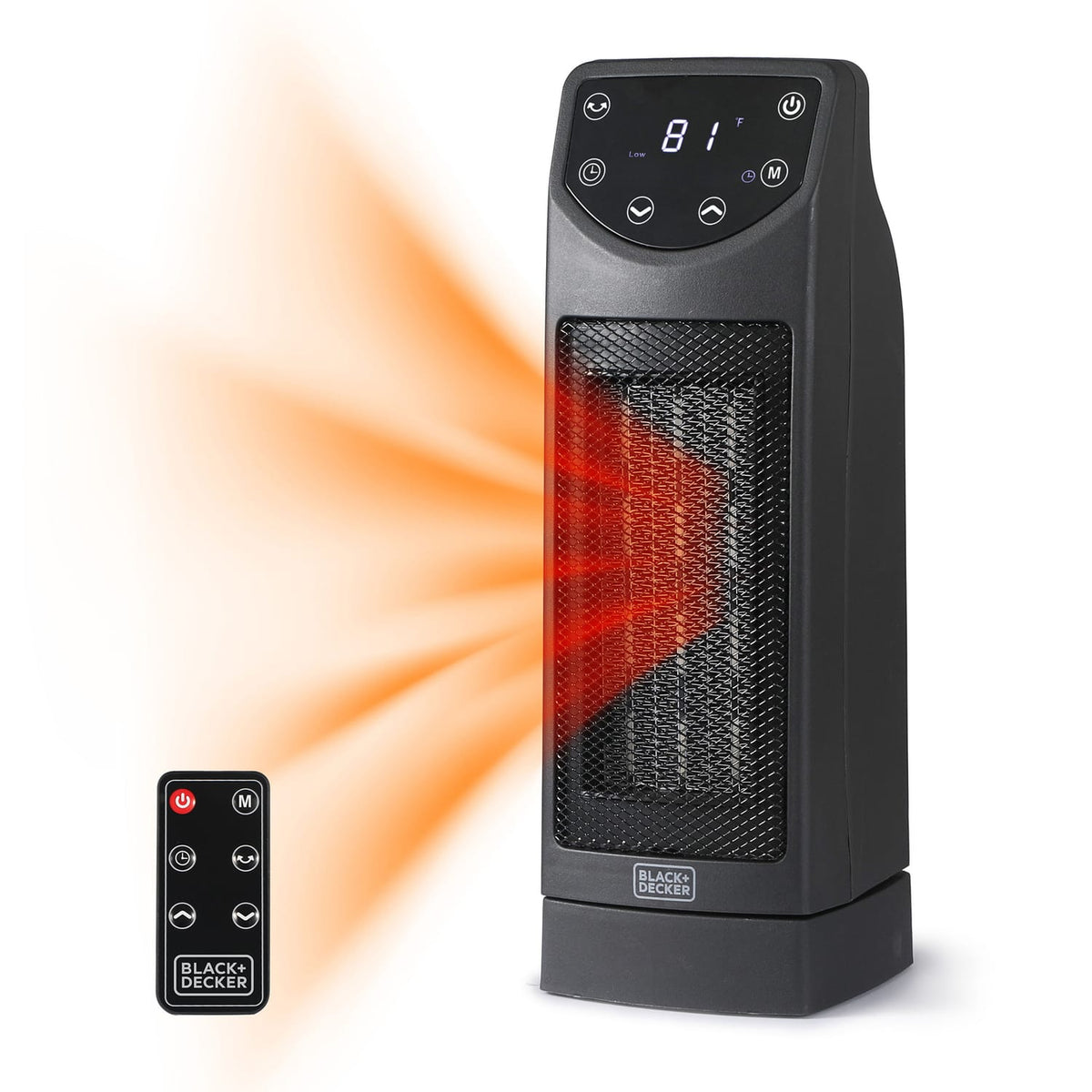Black+Decker Portable Oscillating Ceramic Mini Tower Heater and Fan Combo, 1500/1000 Watts/Fan Only, 5100 BTU, 70° Oscillation, Remote, 6-Ft. Cord