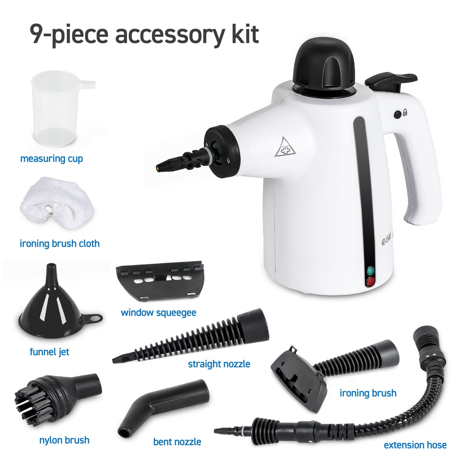 Commercial Care Corded Electric Multipurpose Portable Handheld Steam Cleaner with 9-Piece Accessory Kit