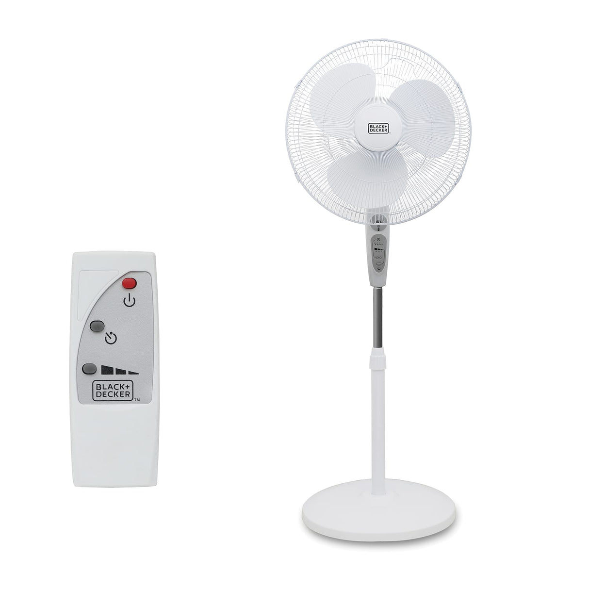 Black+Decker 18-In. 3-Speed Oscillating Stand Fan with Remote, BFSR18, White