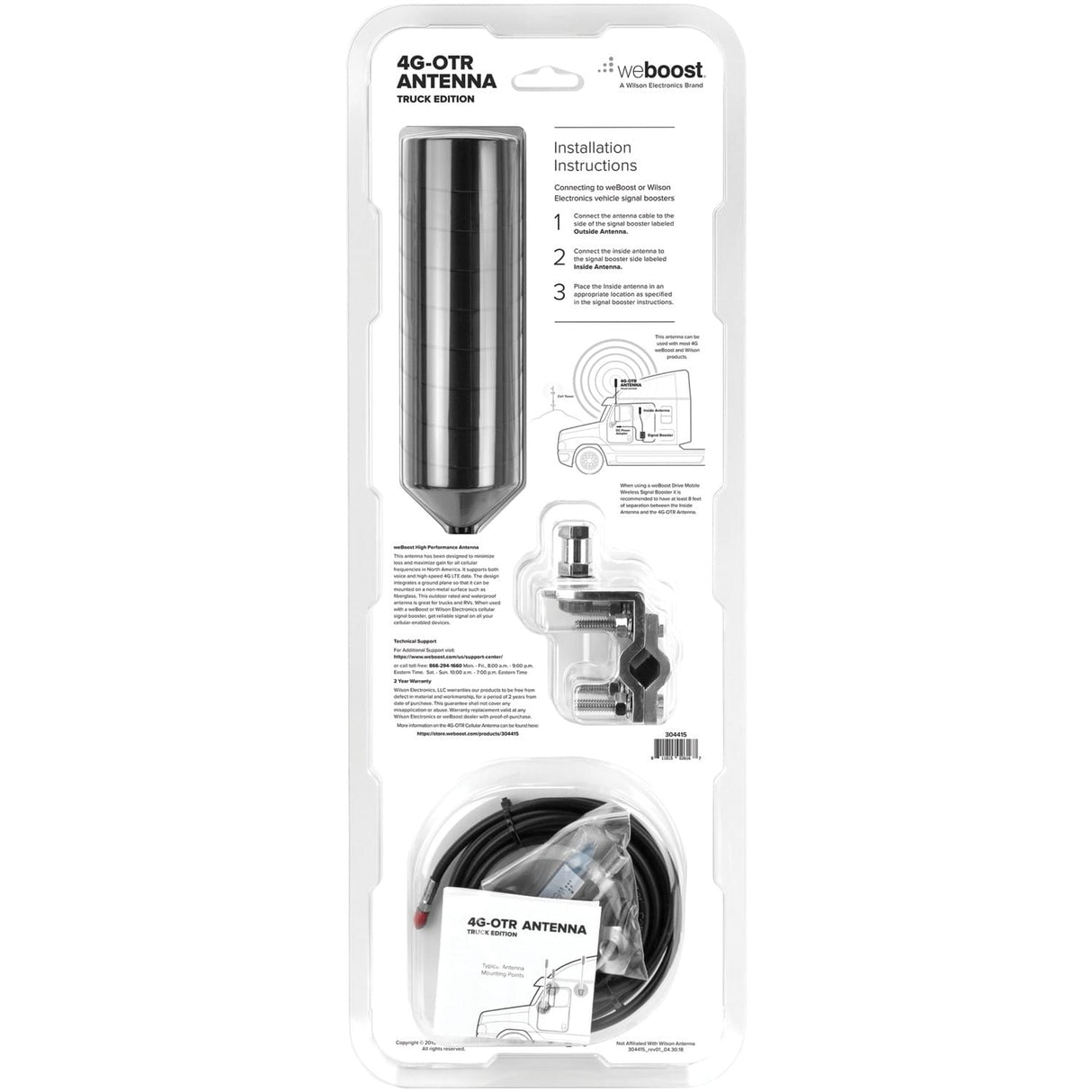 weBoost 4G OTR Truck Edition 17-In. Omnidirectional Exterior Vehicle Cellular Antenna with SMA-Male Connector, 311229