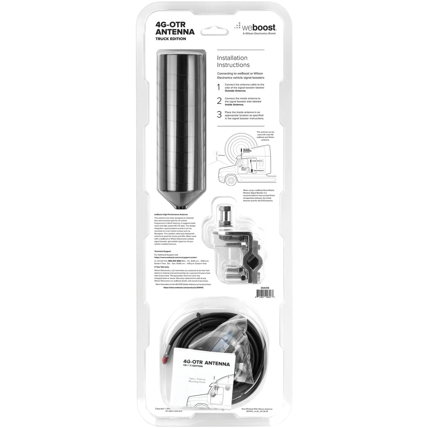 weBoost 4G OTR Truck Edition 17-In. Omnidirectional Exterior Vehicle Cellular Antenna with SMA-Male Connector, 311229