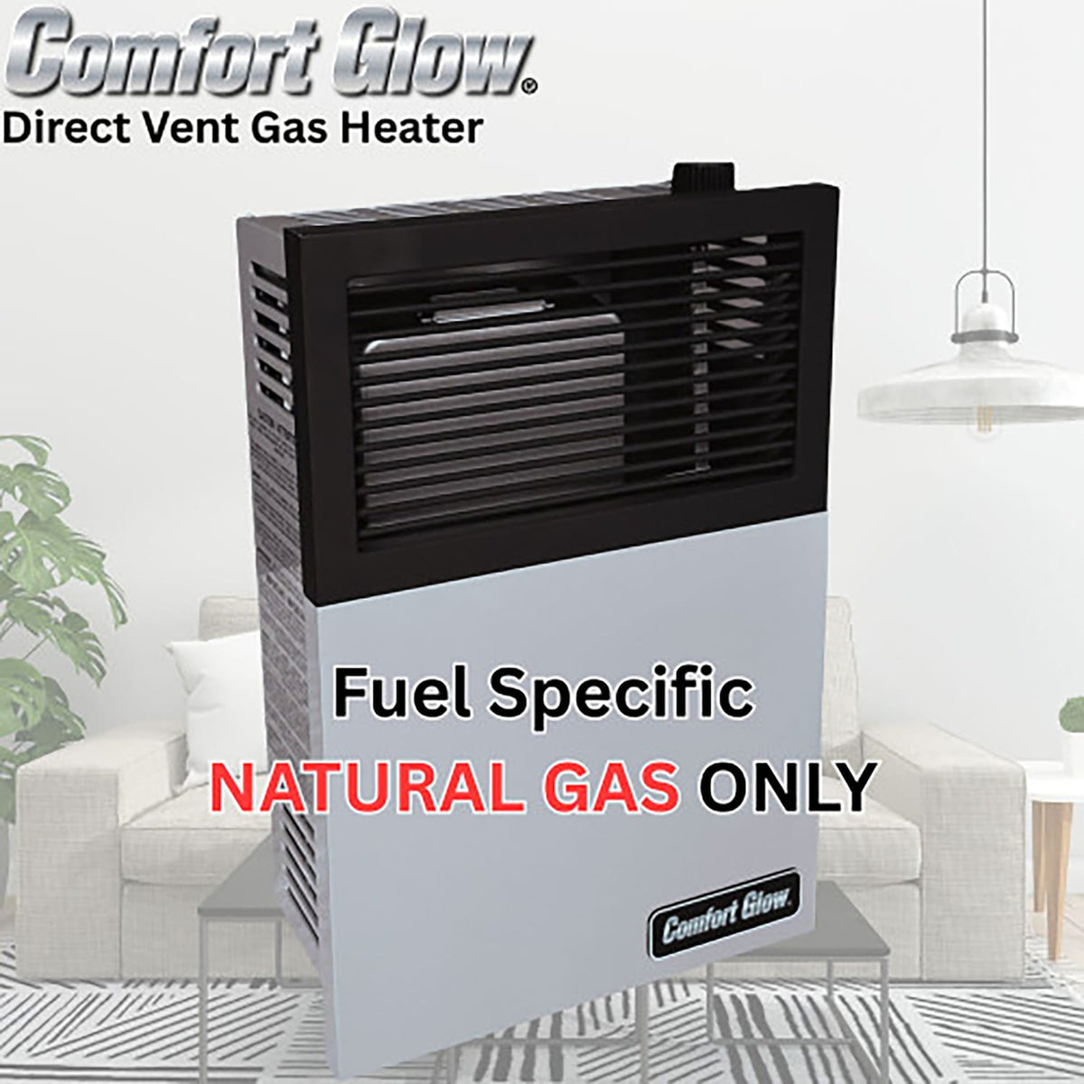 Comfort Glow 8000 BTU Direct-Vent Natural Gas Wall Heater with Vent Kit, Matchless Piezo Ignition with Adjustable Heat Control, 250 Sq. Ft, DVN08