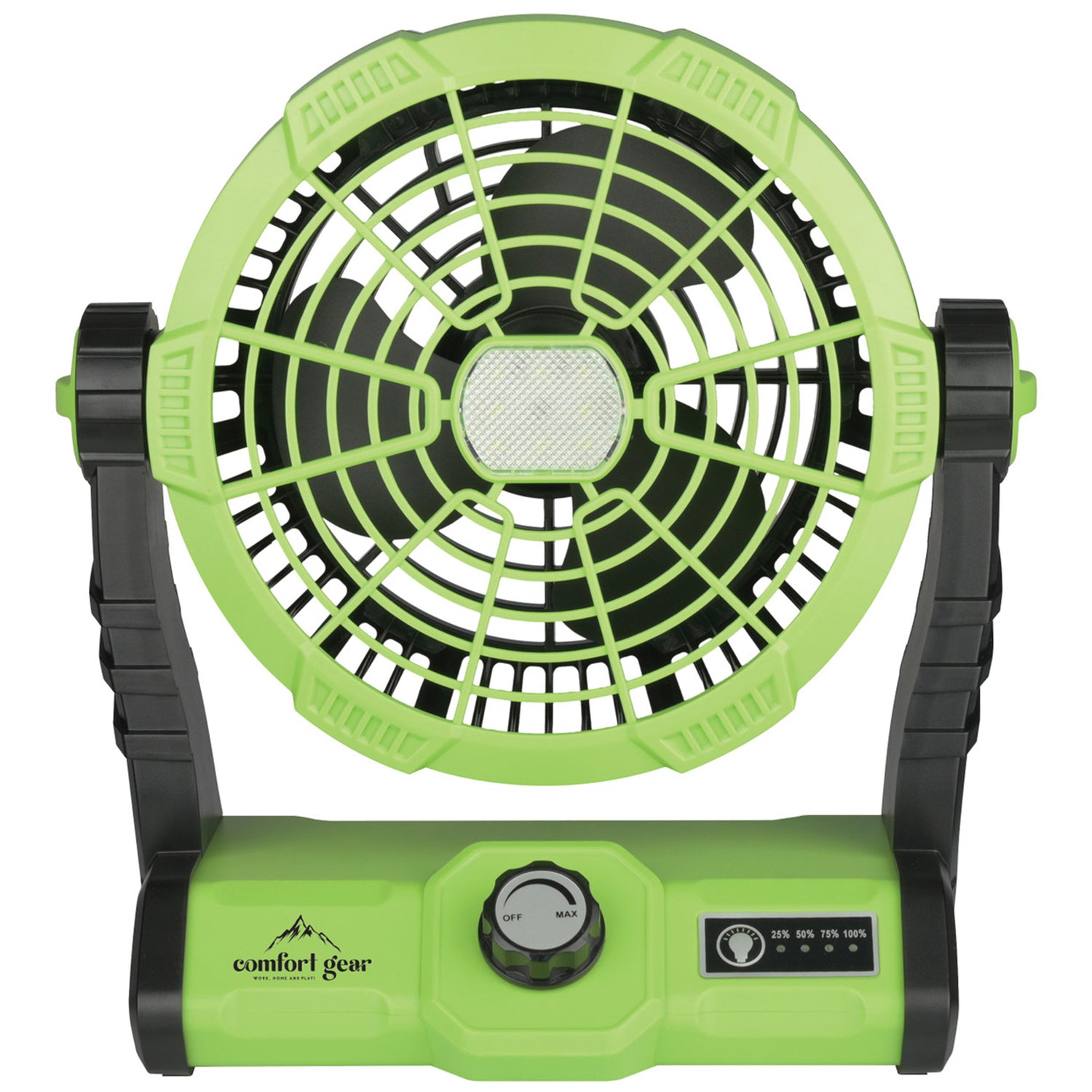 Comfort Gear 8-In. Variable-Speed Rechargeable Utility Floor Fan with LED Light, FRC25, Green and Black