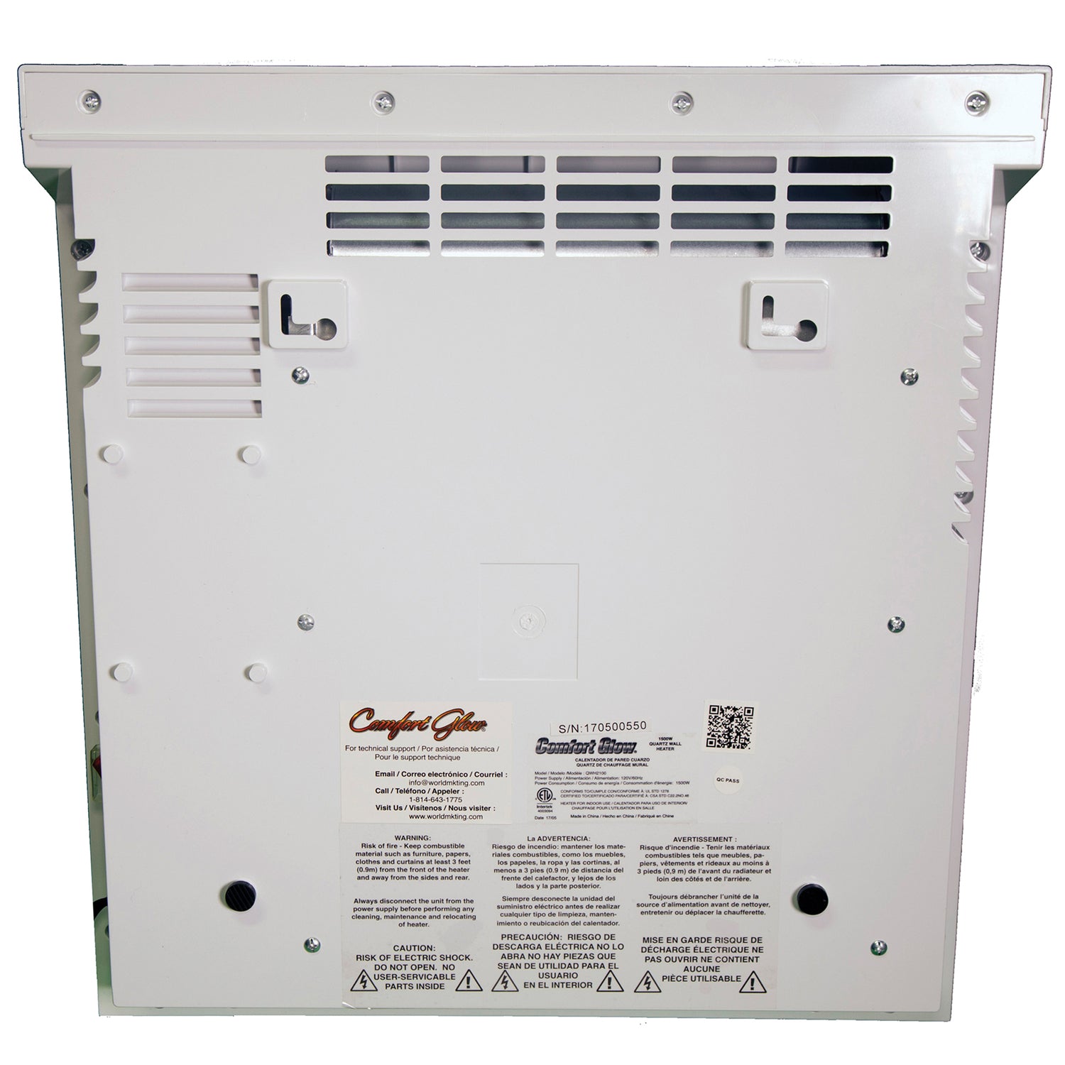 Comfort Glow QWH2100 1500-Watt-Max Infrared Quartz Wall-Mount Heater with Thermostat and Remote, White