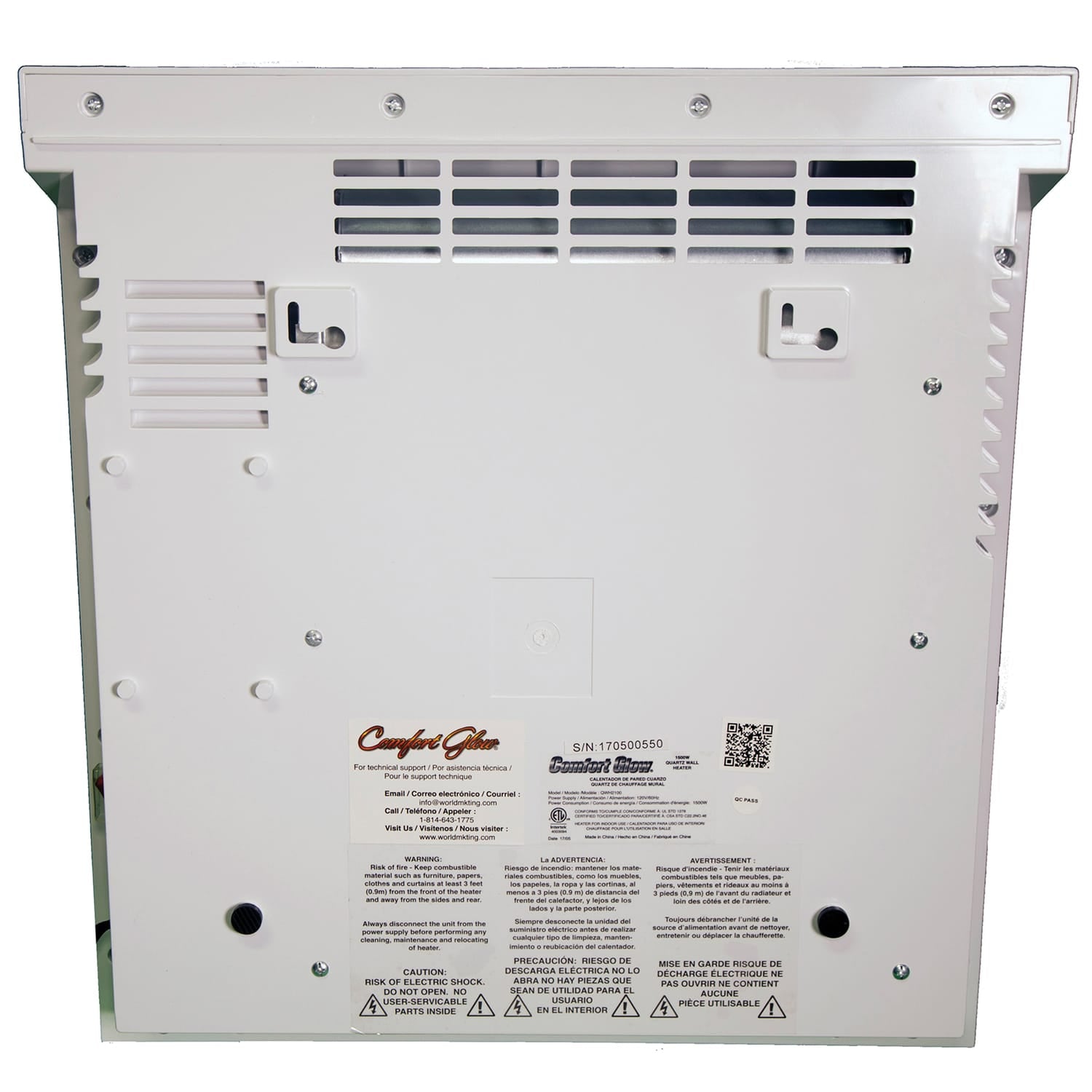 Comfort Glow QWH2100 1500-Watt-Max Infrared Quartz Wall-Mount Heater with Thermostat and Remote, White