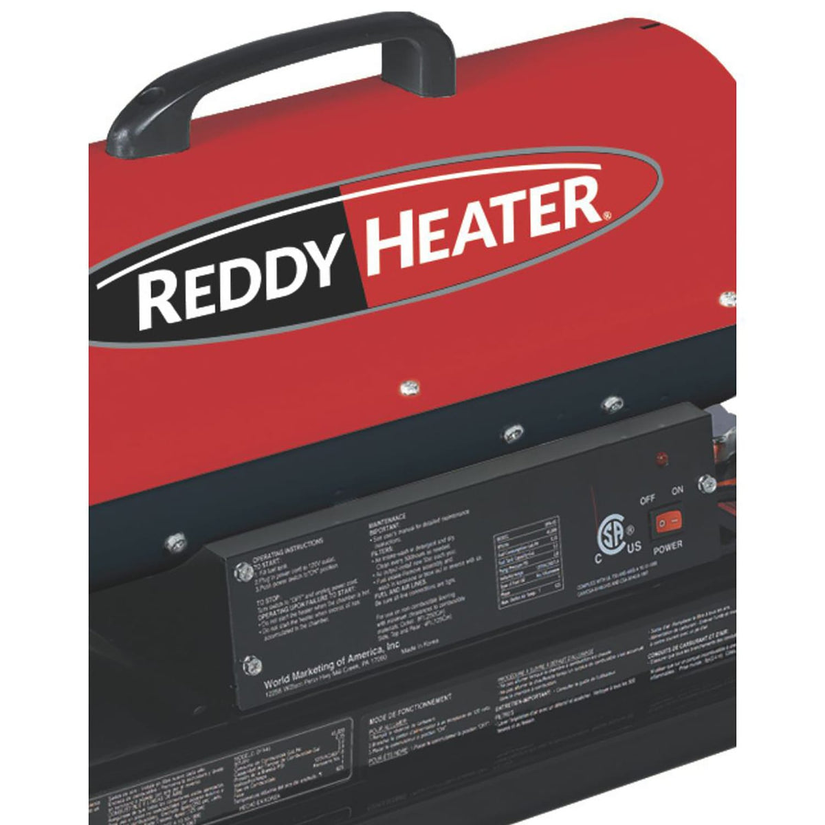 Reddy Heater Portable Forced-Air Kerosene/Multi-Fuel Heater, 50000 BTUs, 175 CFM, 5-Gallon Tank, Electronic Start, Aux Outlet, Safety Features