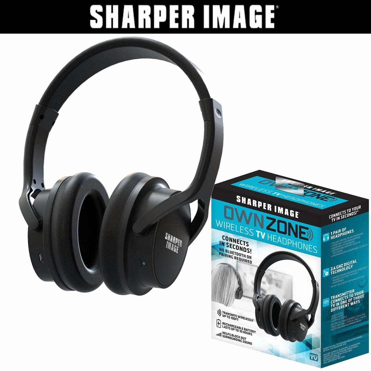 Sharper Image Own Zone?? DLX Wireless TV Headphones with Transmitter- Black