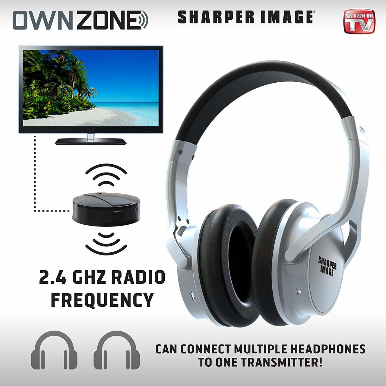 Sharper Image Own Zone?? DLX Wireless TV Headphones with Transmitter- Silver