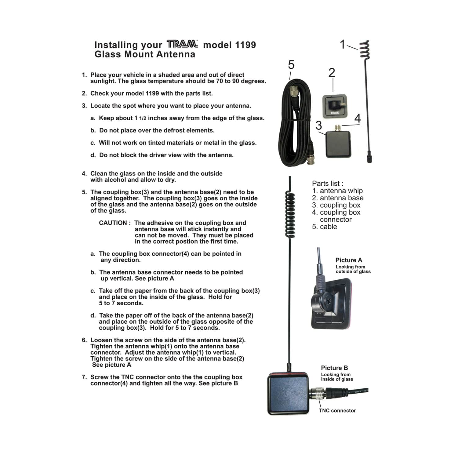 Tram 25 MHz to 1300 MHz Scanner Glass-Mount Antenna with RG58/U Cable and BNC Connector