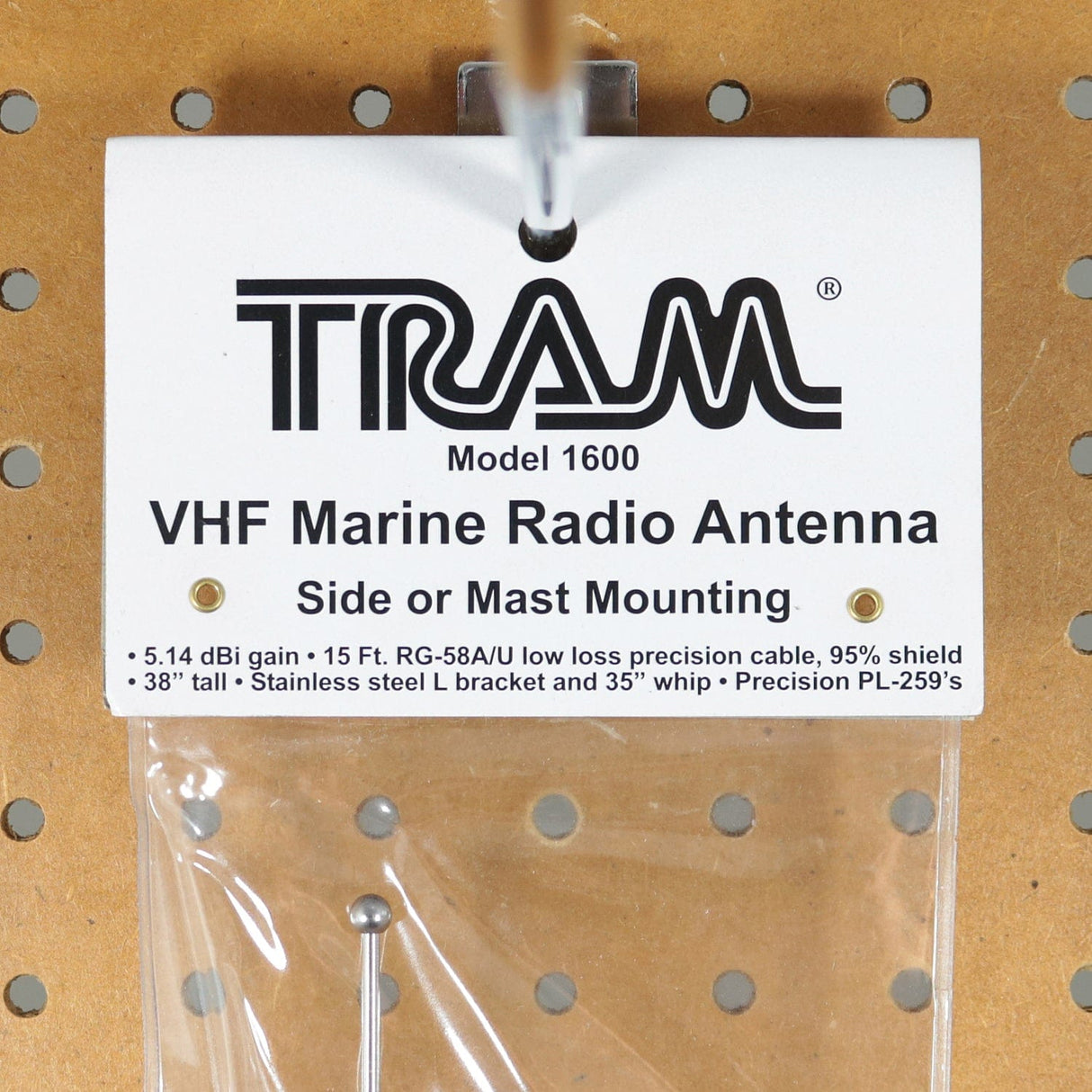 Tram Pretuned VHF 6-dB-Gain Marine L-Bracket-Mount 35-In. Fiberglass Antenna with RG58 Cable and PL-259 Connectors