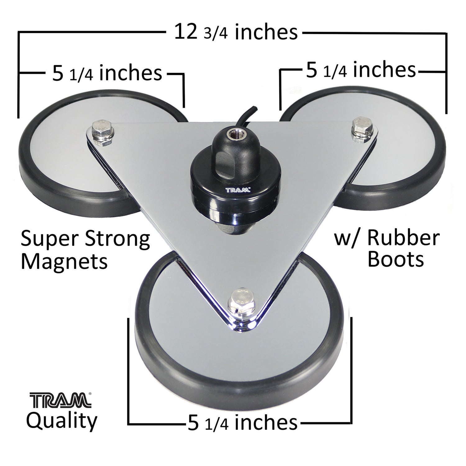 Tram 270 Super-Strong 12-3/4 In. Tri-Magnet CB Antenna Mount with 5-In. Magnets with Rubber Boots, 18-Ft. RG58 Tinned Copper Braid 95% Shield Cable