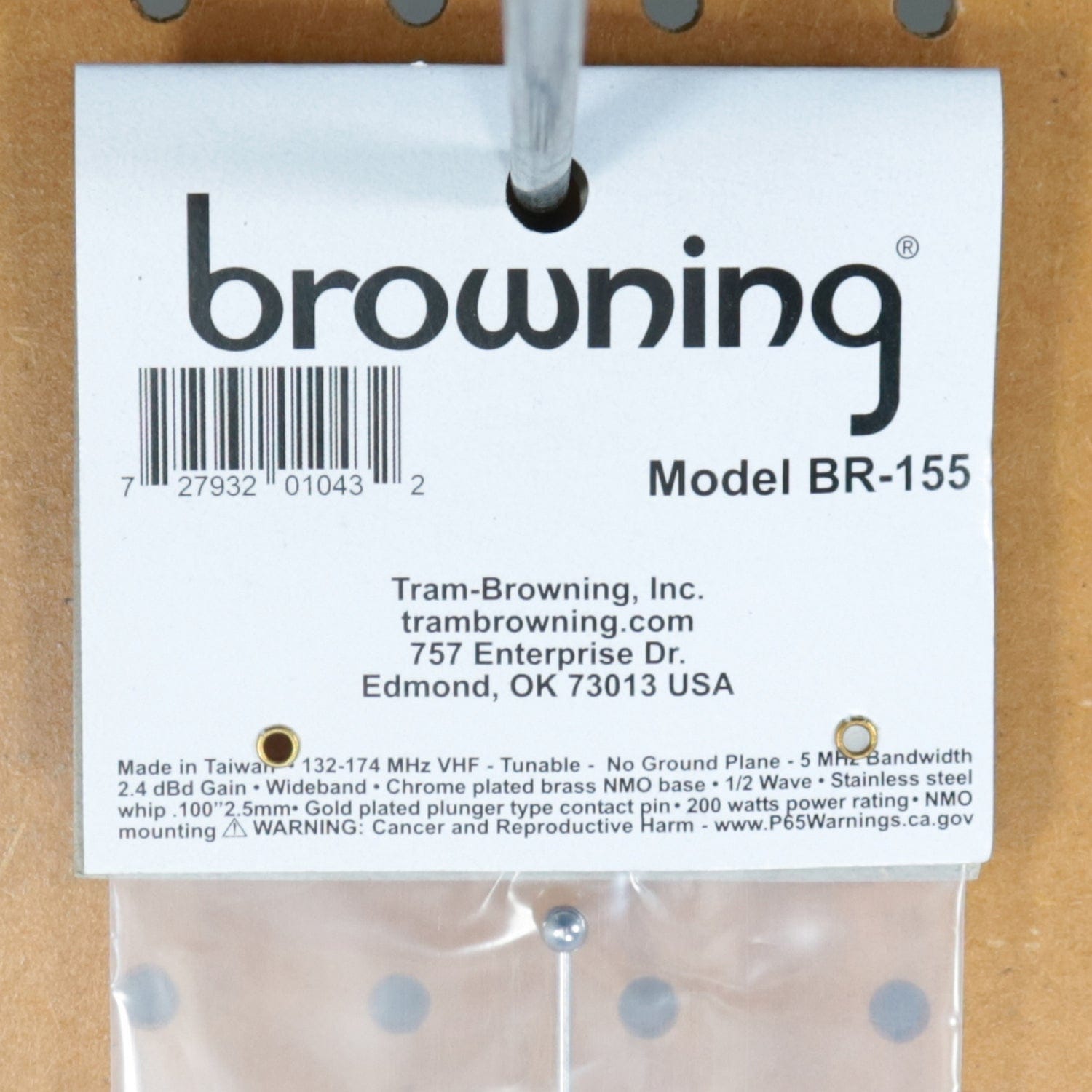 Browning 132 MHz to 174 MHz No Ground Plane VHF 2.4-dBd Gain 51-1/4-In. Tall Tunable NMO Antenna, 5-MHz Bandwidth, BR-155
