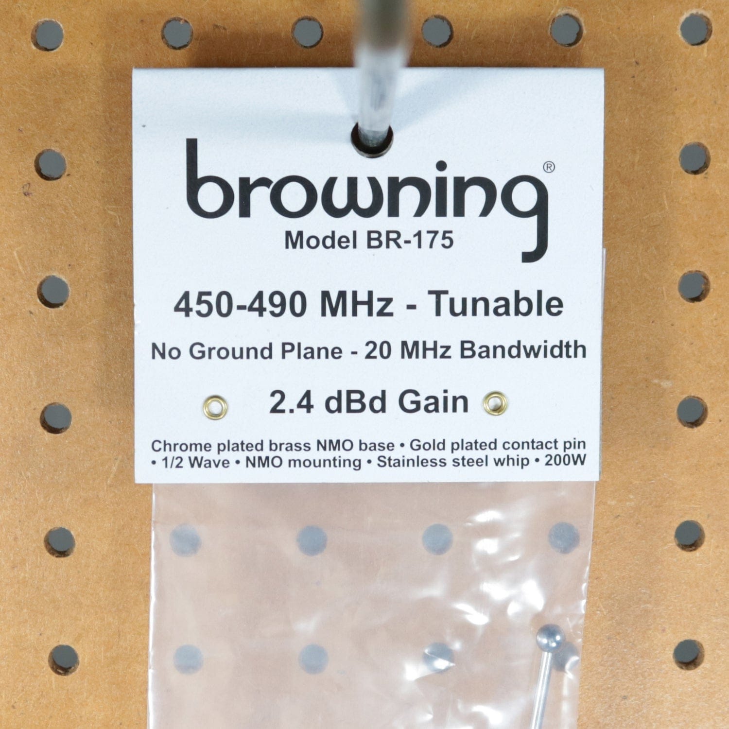 Browning 450 MHz to 490 MHz No Ground Plane UHF 2.4-dBd Gain 13-In. Tall Tunable NMO Antenna, 20-MHz Bandwidth, BR-175